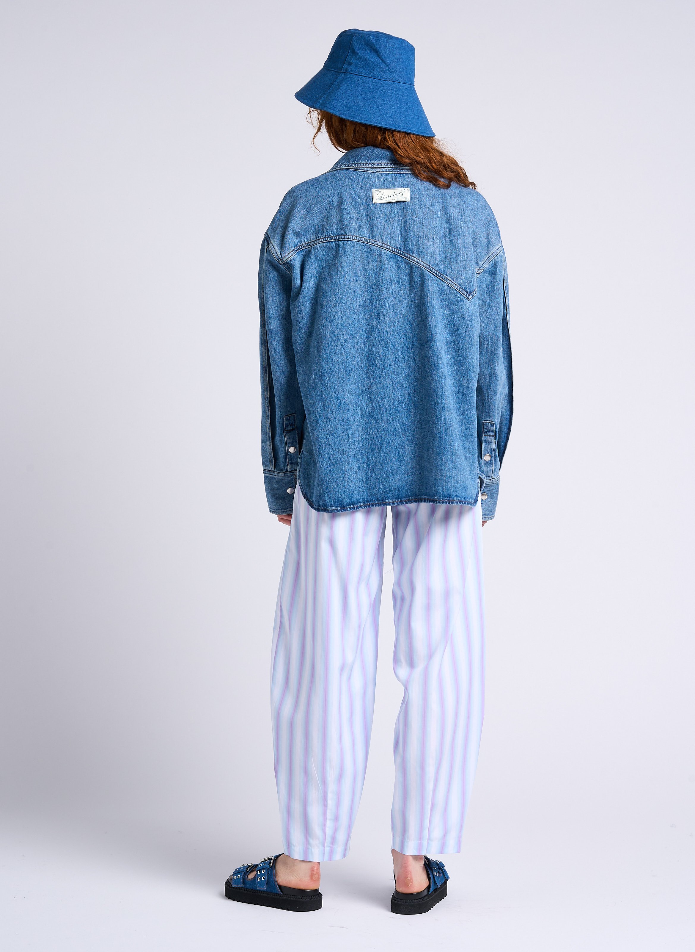 Oversized cotton denim jacket with classic collar MARGAUX LONNBERG Blue
