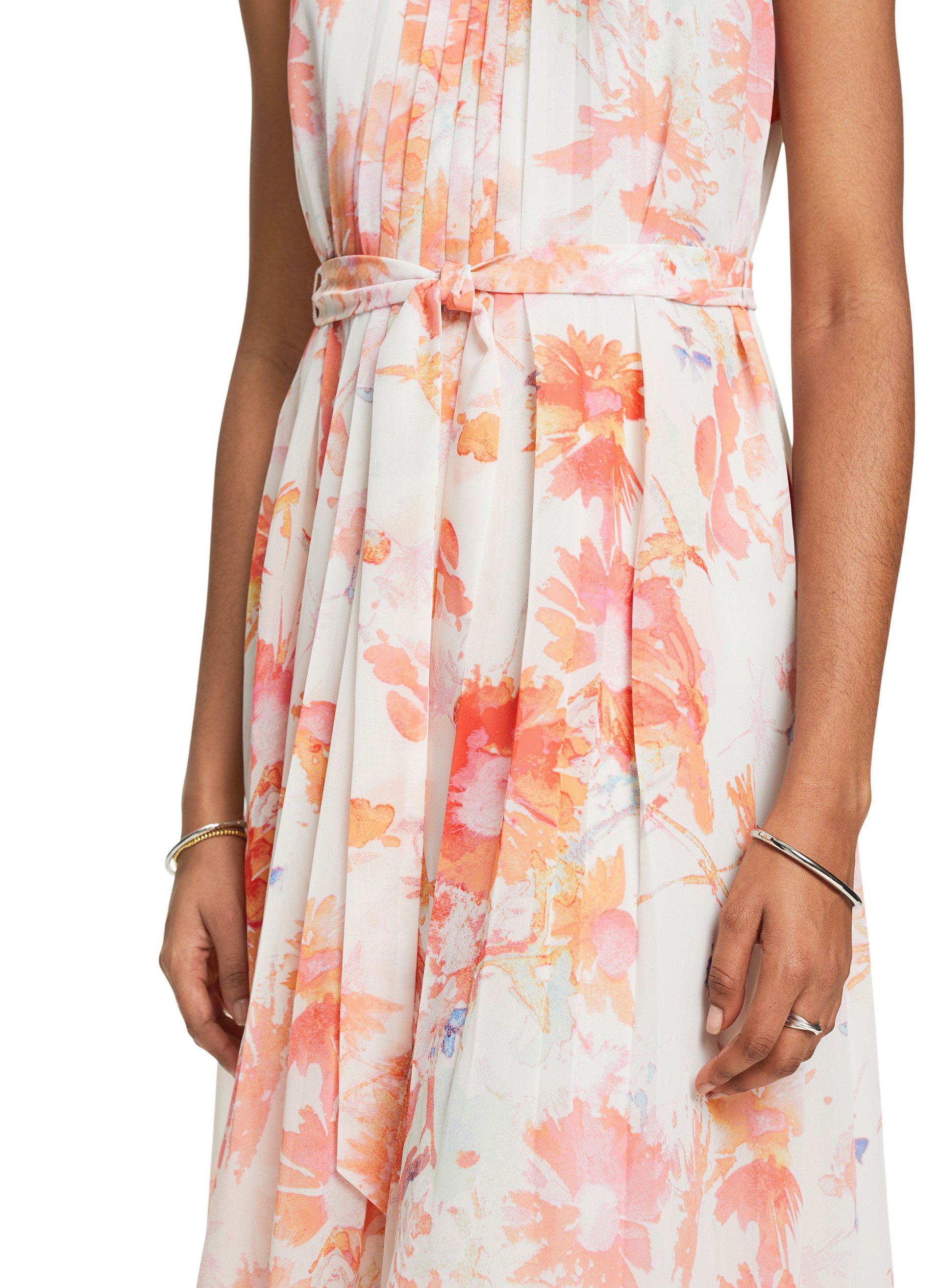 Robe midi col rond imprimée ESPRIT Blanc