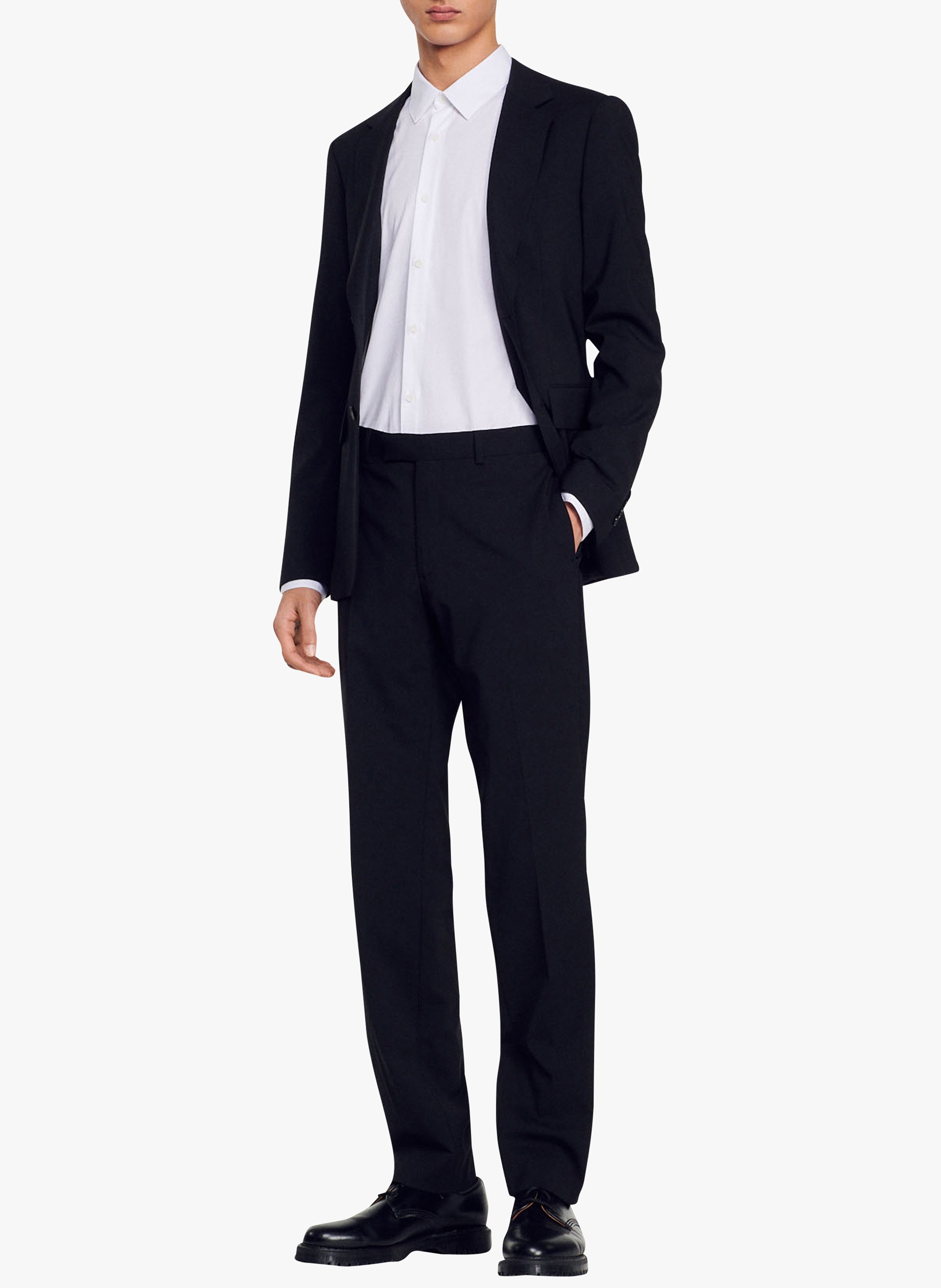 Pantalon de costume regular-fit en laine SANDRO Noir