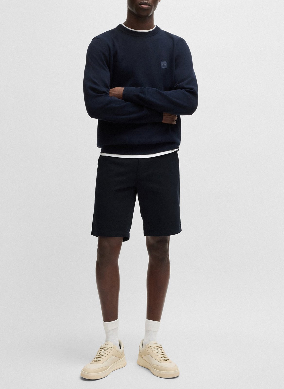 Short droit en coton mélangé BOSS Bleu