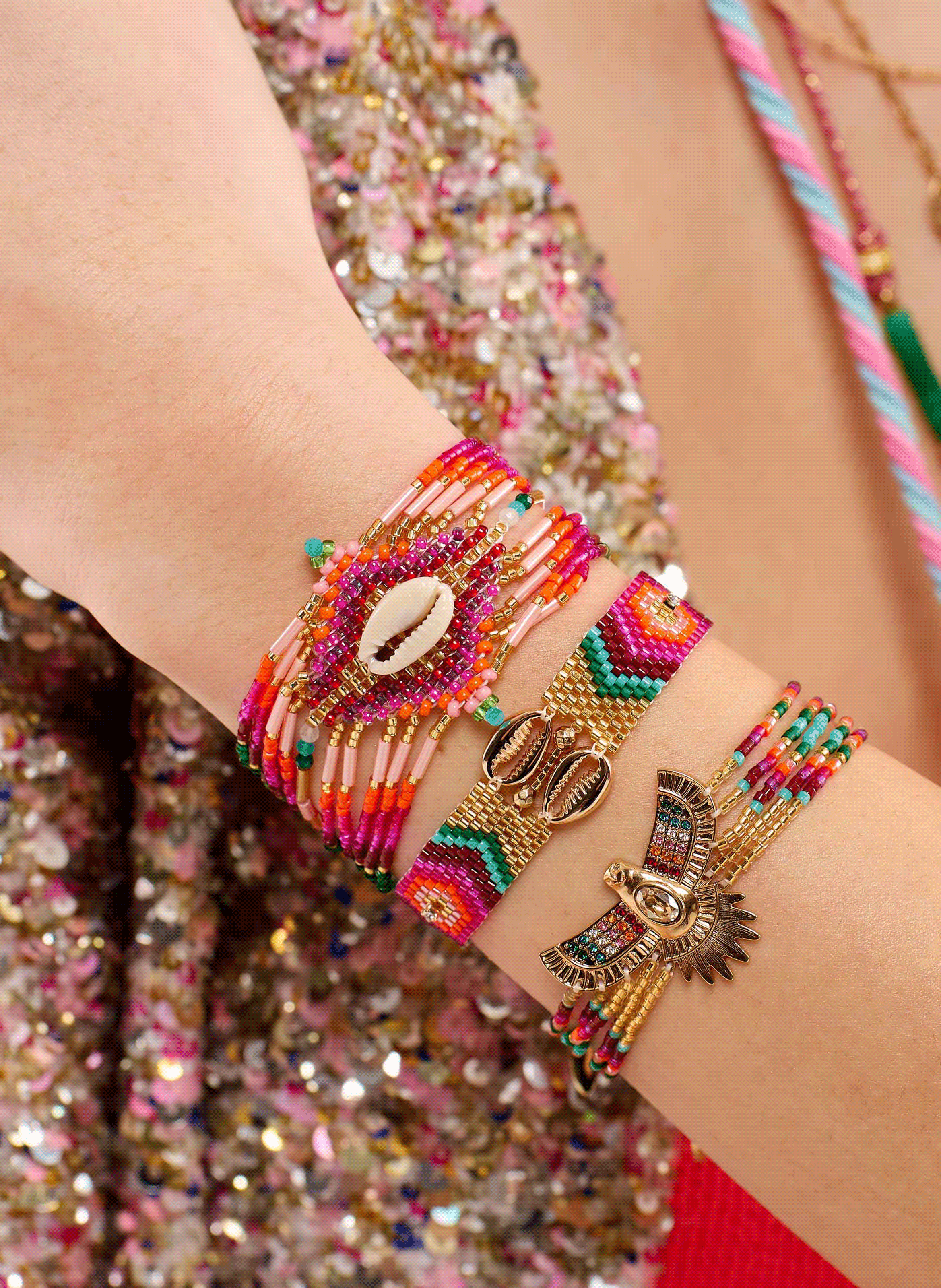 Multilink cuff bracelet with magnetic clasp HIPANEMA Pink