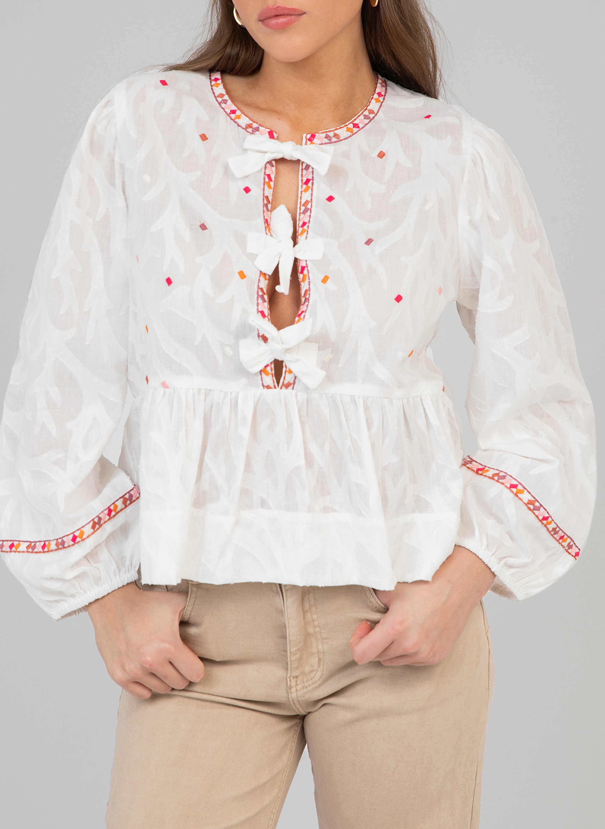 Loose blouse with fancy details AN'GE Beige