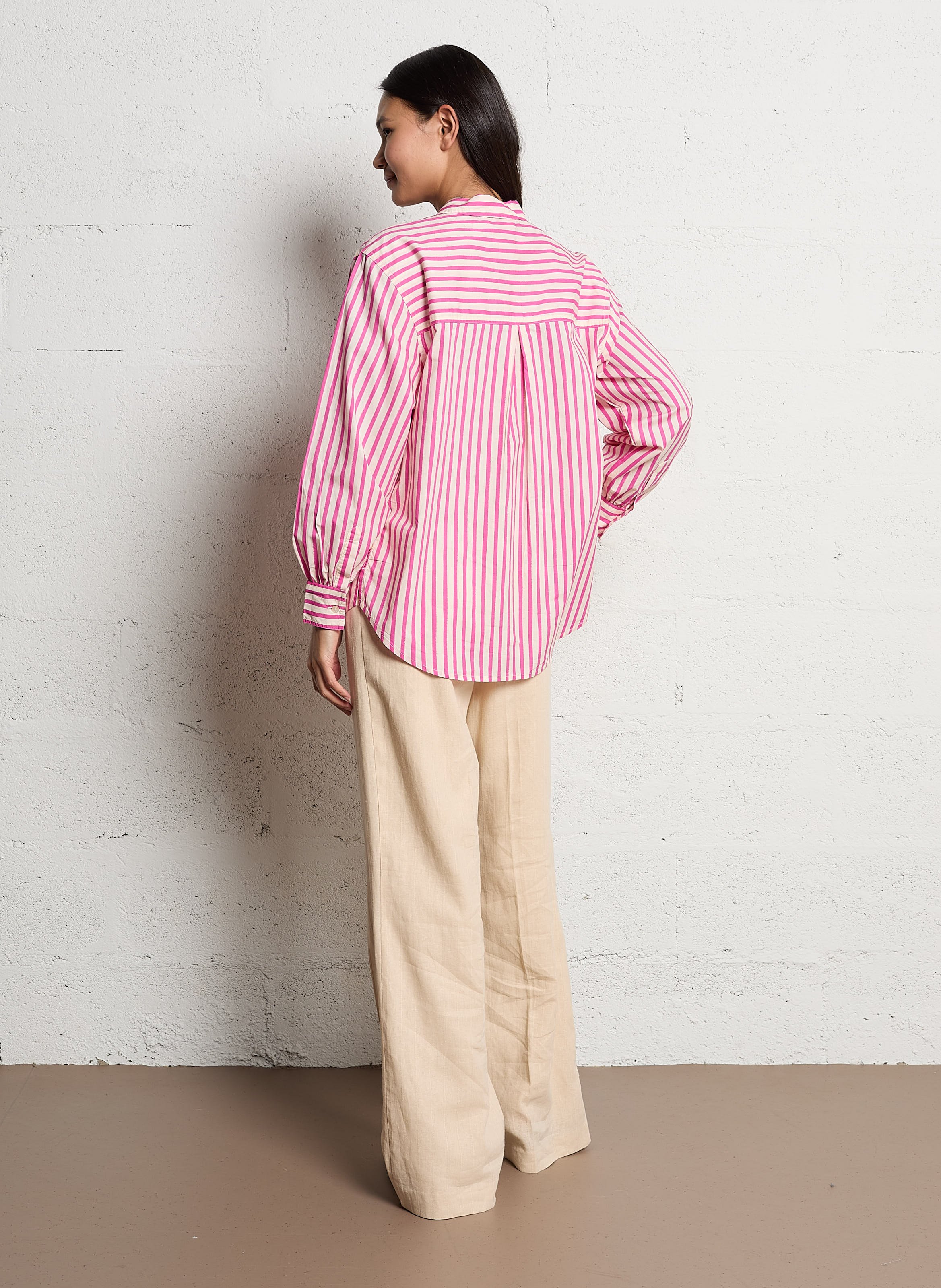 Striped organic cotton shirt with classic collar FABIENNE CHAPOT Pink