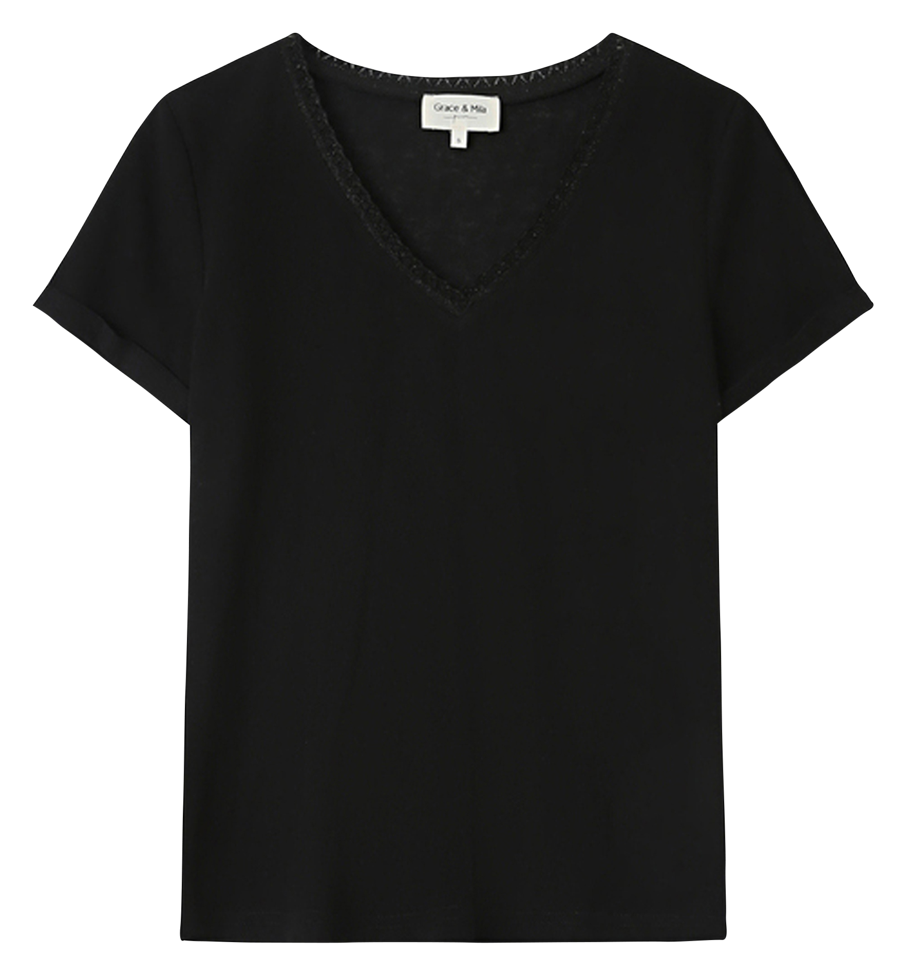 Tee-shirt col v en coton mélangé GRACE ET MILA Noir