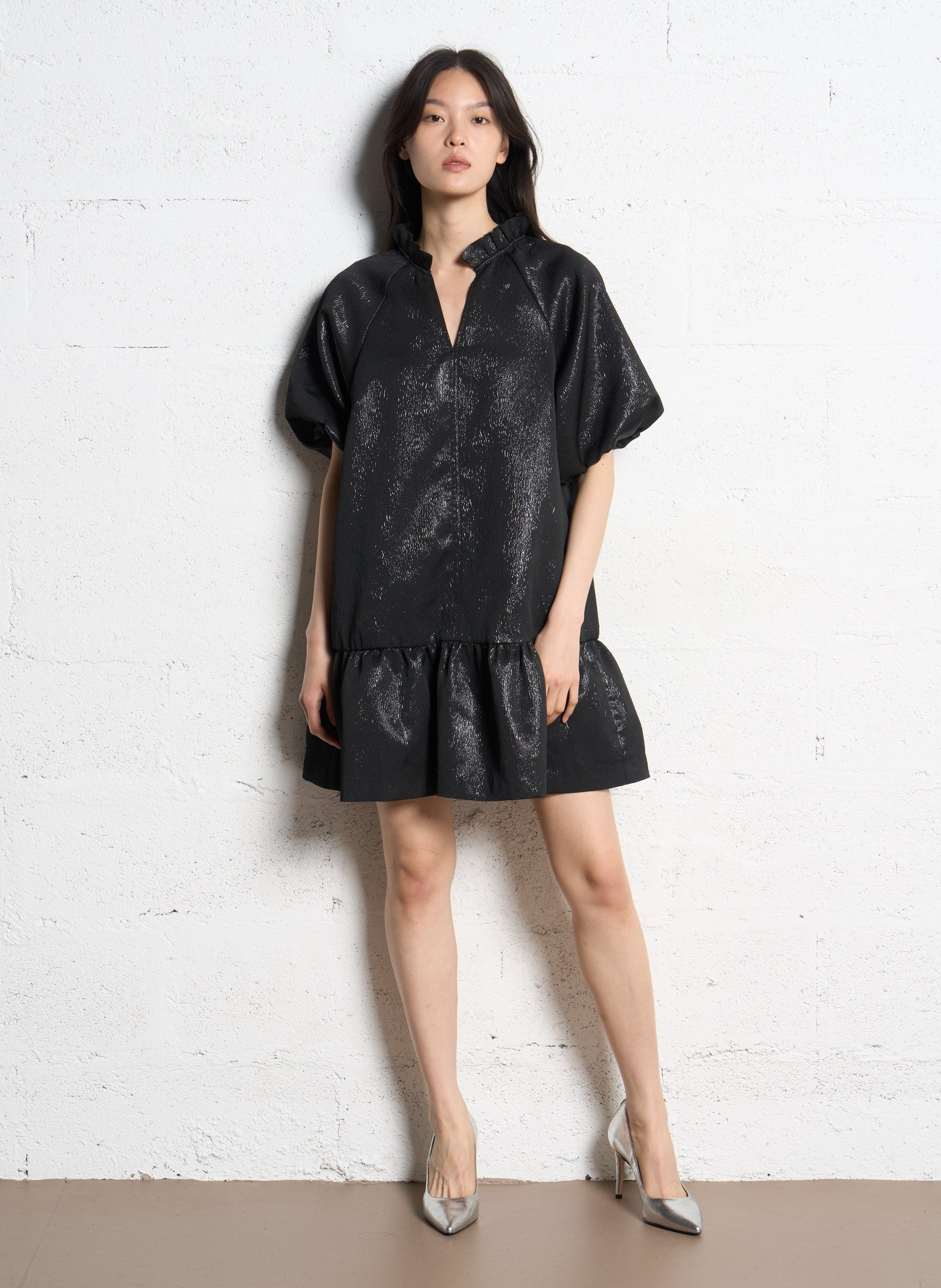Short straight metallic dress SUNCOO Black