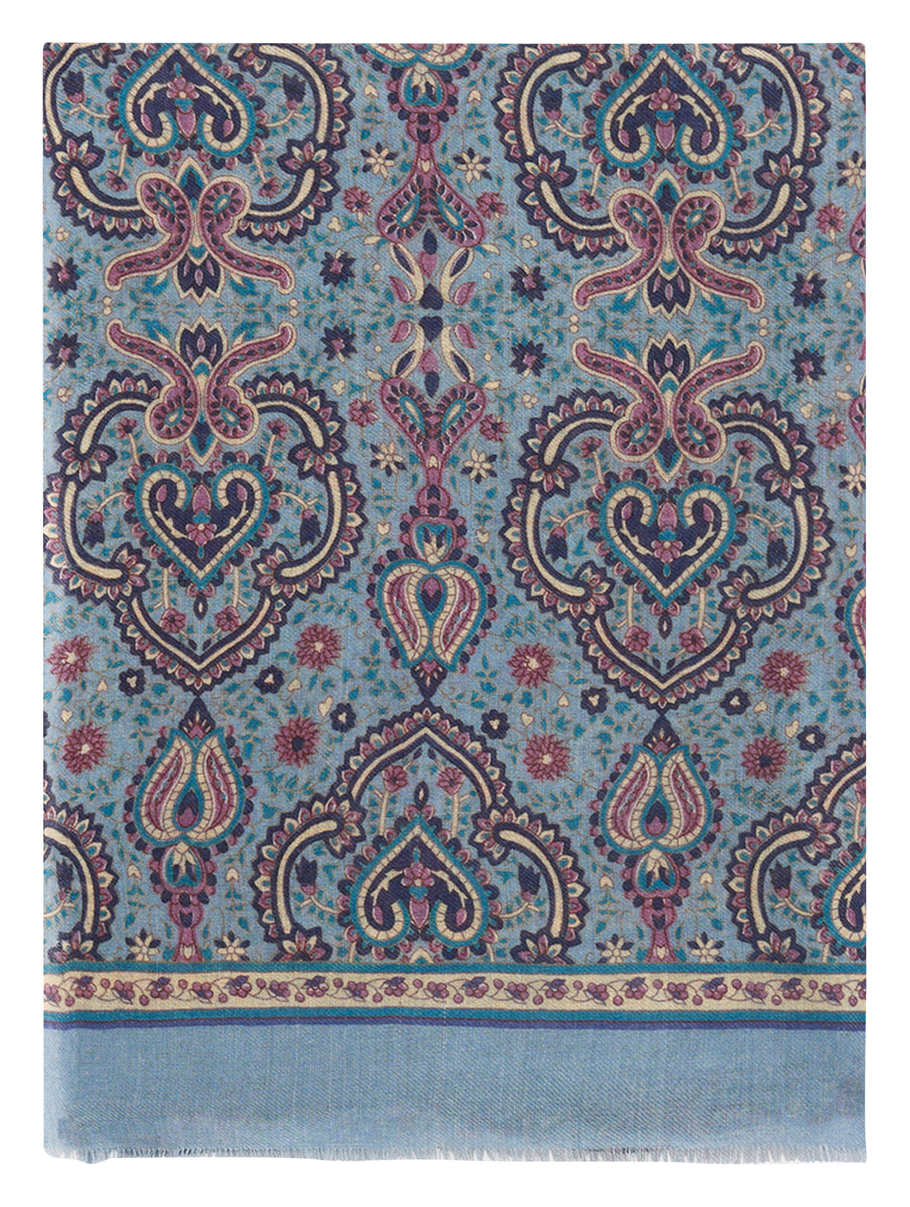 Echarpe imprimée en laine et en soie PABLO Bleu