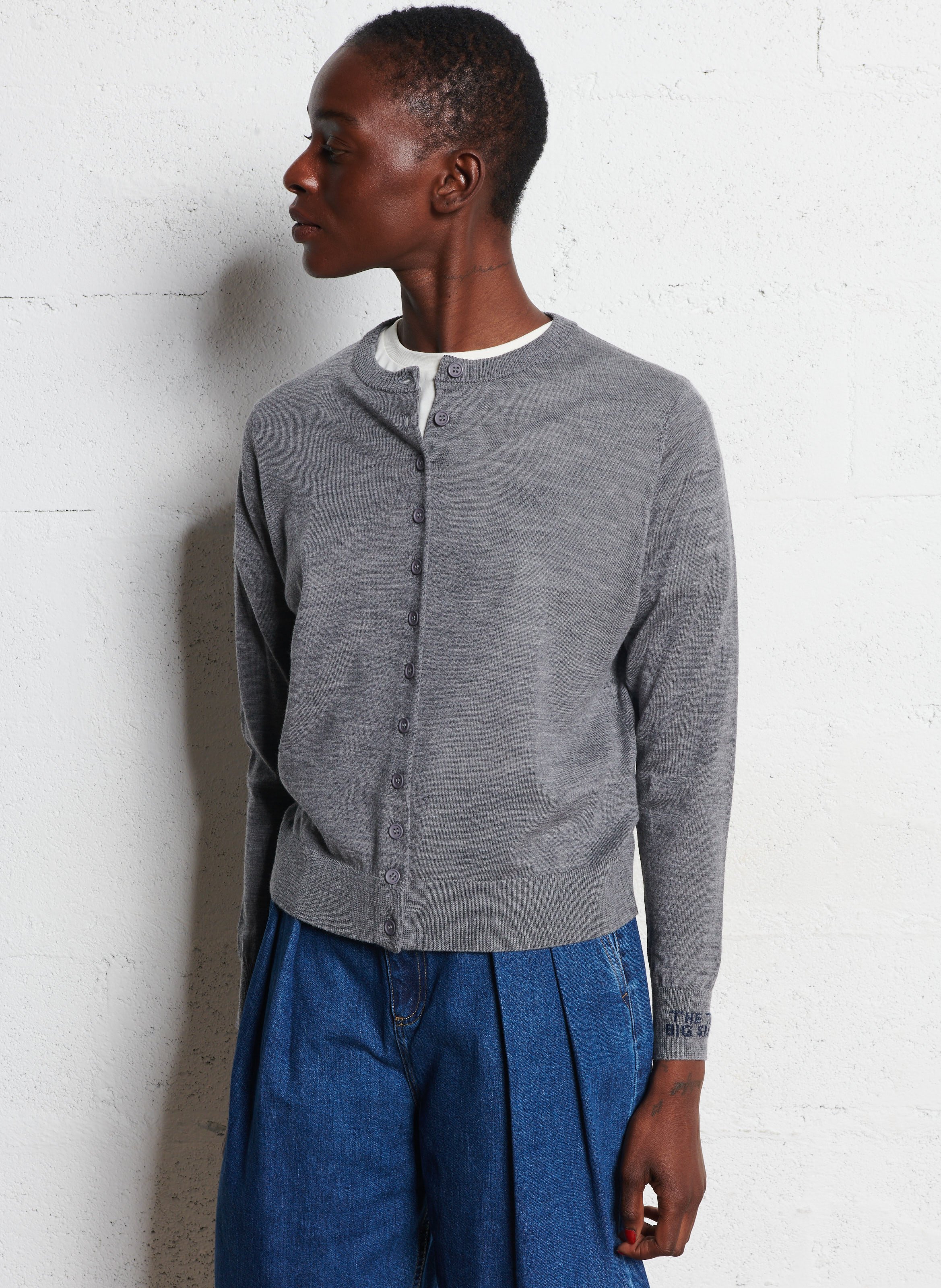 Gilet col rond en laine THE TINY BIG SISTER Gris