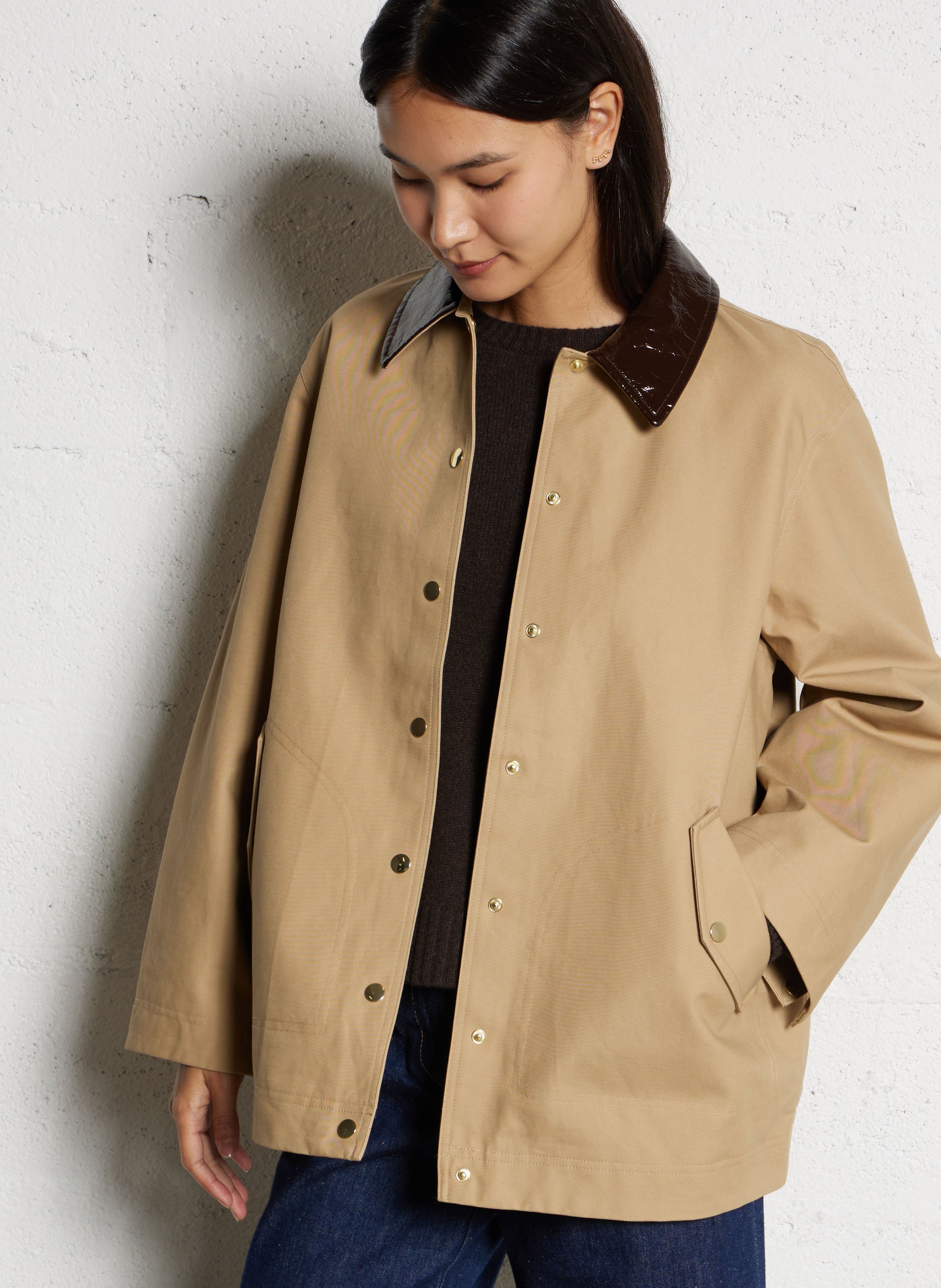 Cotton coat with classic collar DES PETITS HAUTS Beige