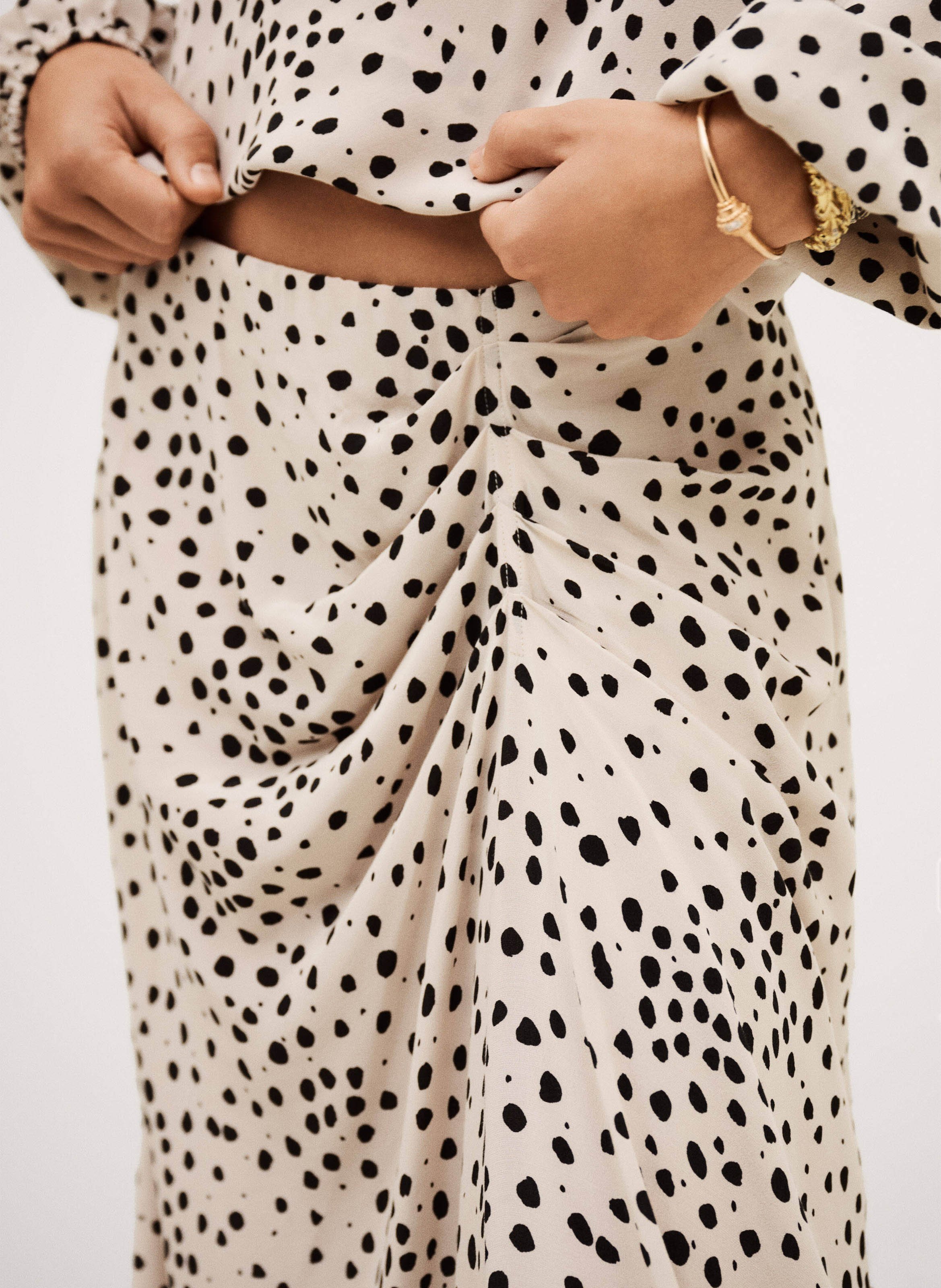 Jupe midi droite motif pois BA&SH Beige