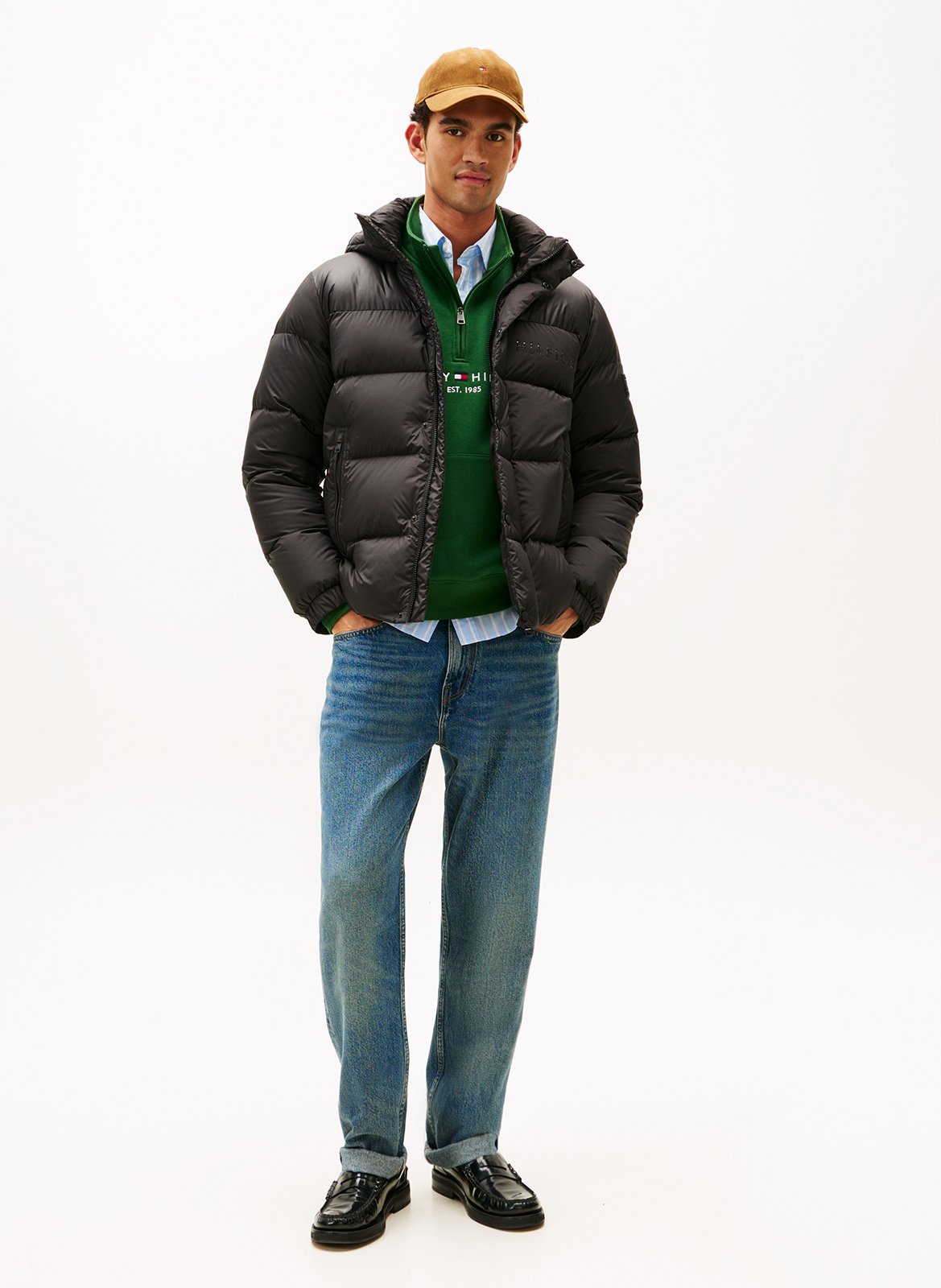 Doudoune col montant unie à capuche TOMMY HILFIGER Noir