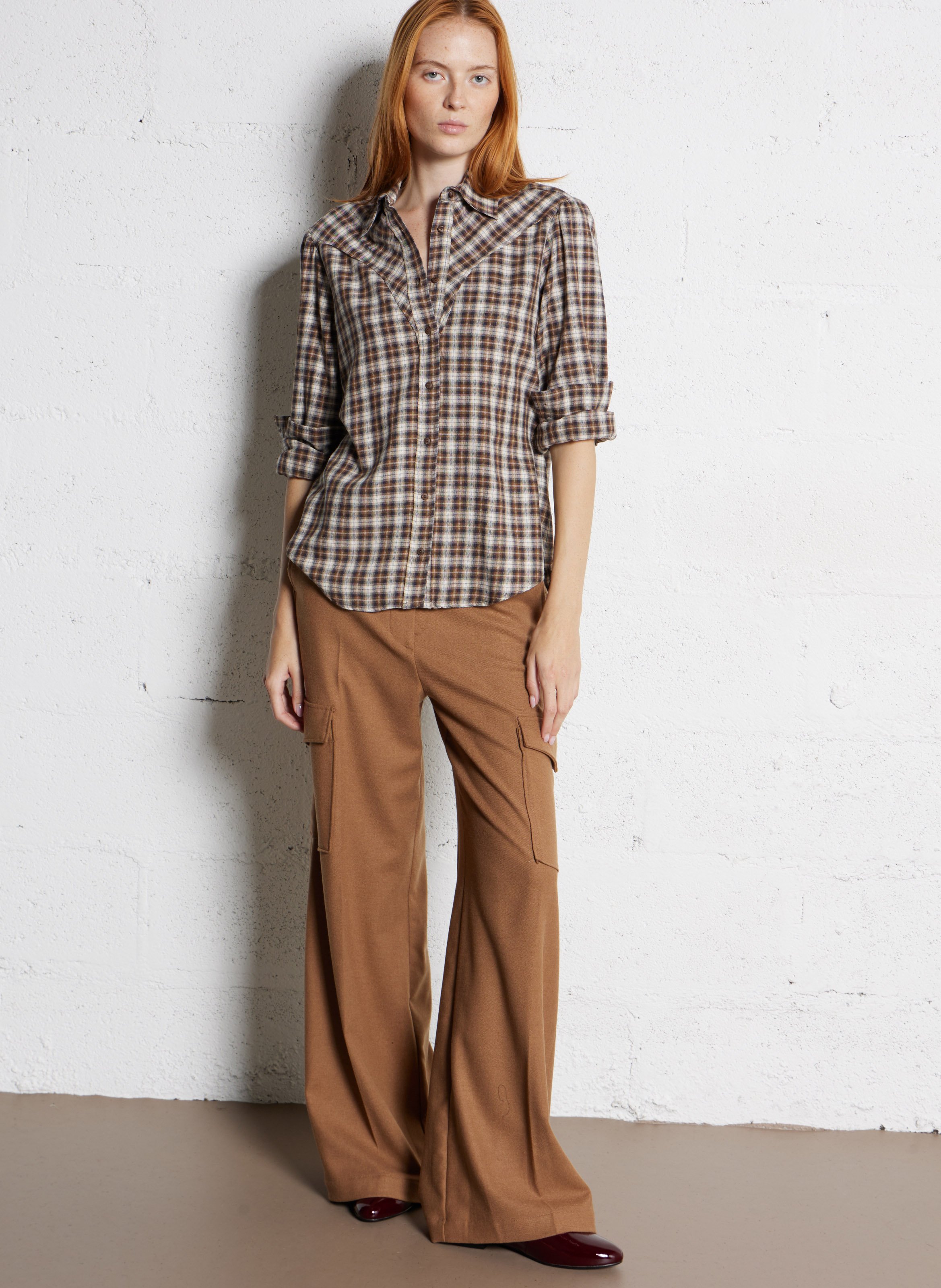 Chemise droite col classique à carreaux DIEGA Marron