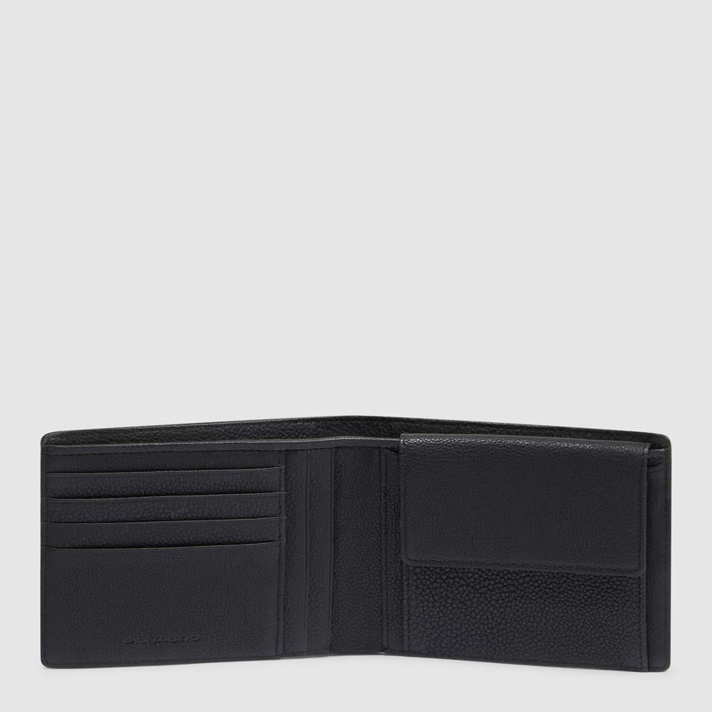 Men's wallet in recycled fabric and leather with coin pocket and RFID protection PIQUADRO Black