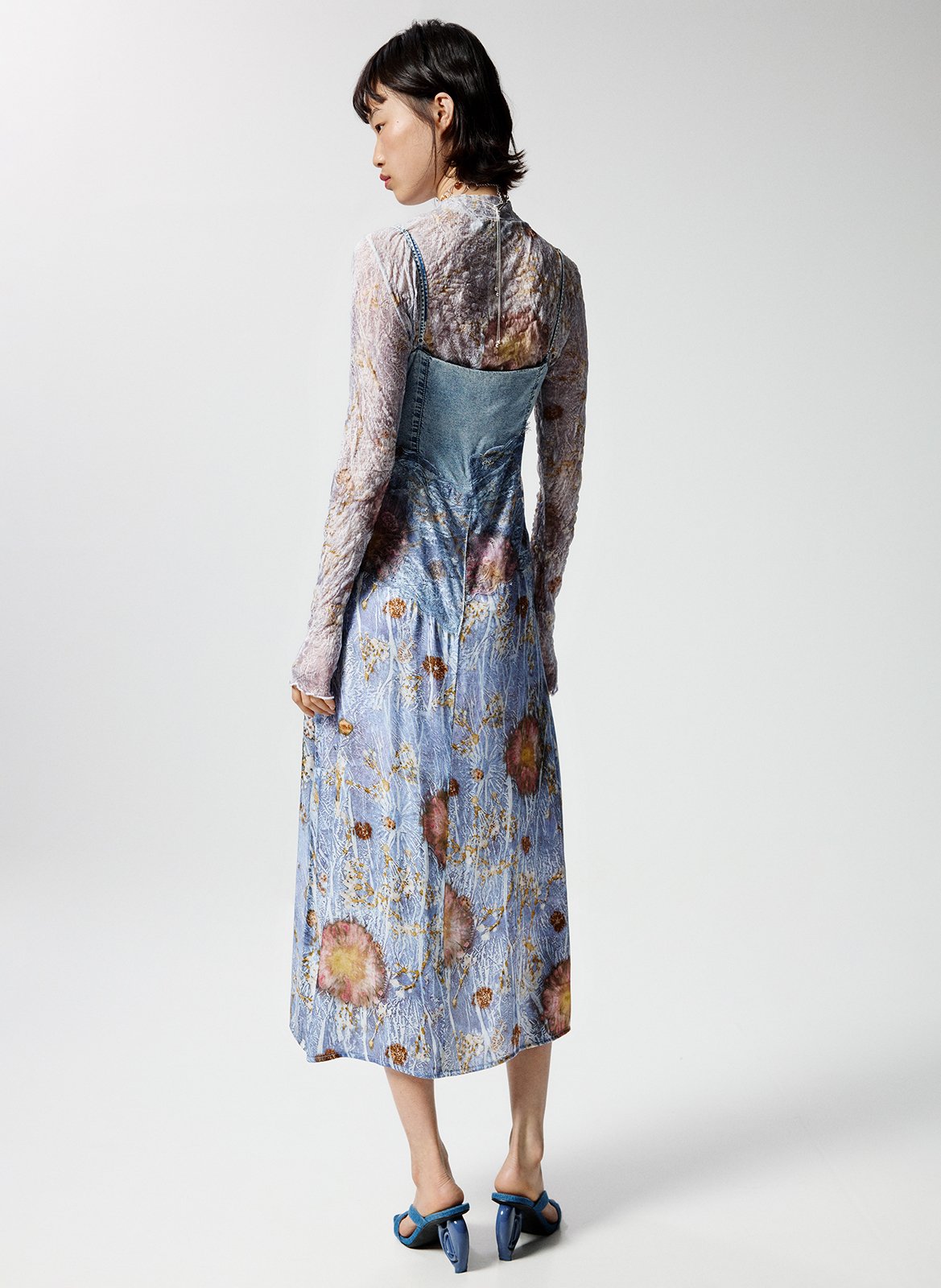 Robe à bretelles bimatière imprimée DESIGUAL Bleu