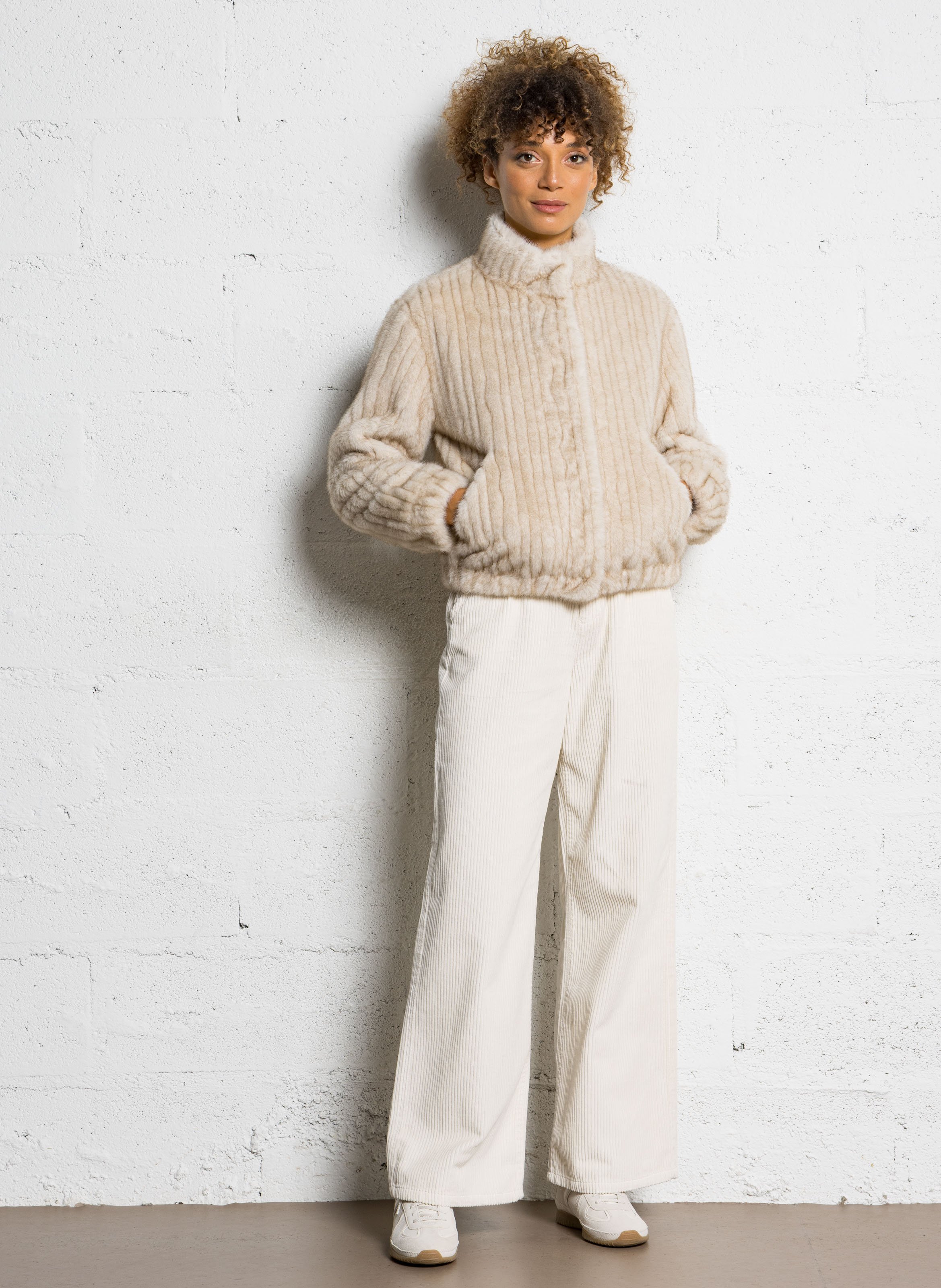 Pantalon large en coton côtelé SUD EXPRESS Blanc