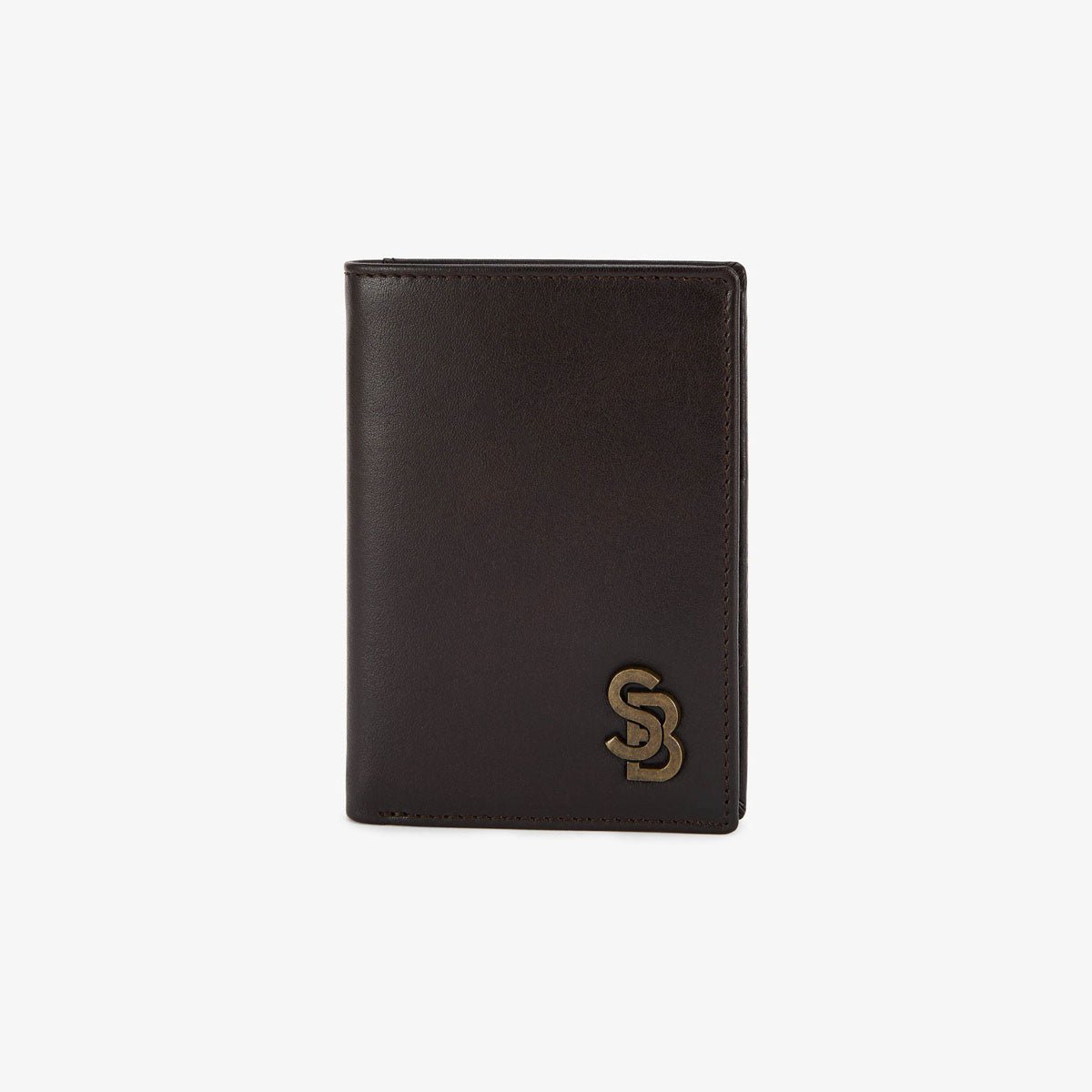Vertical leather wallet with metal logo SERGE BLANCO Brown