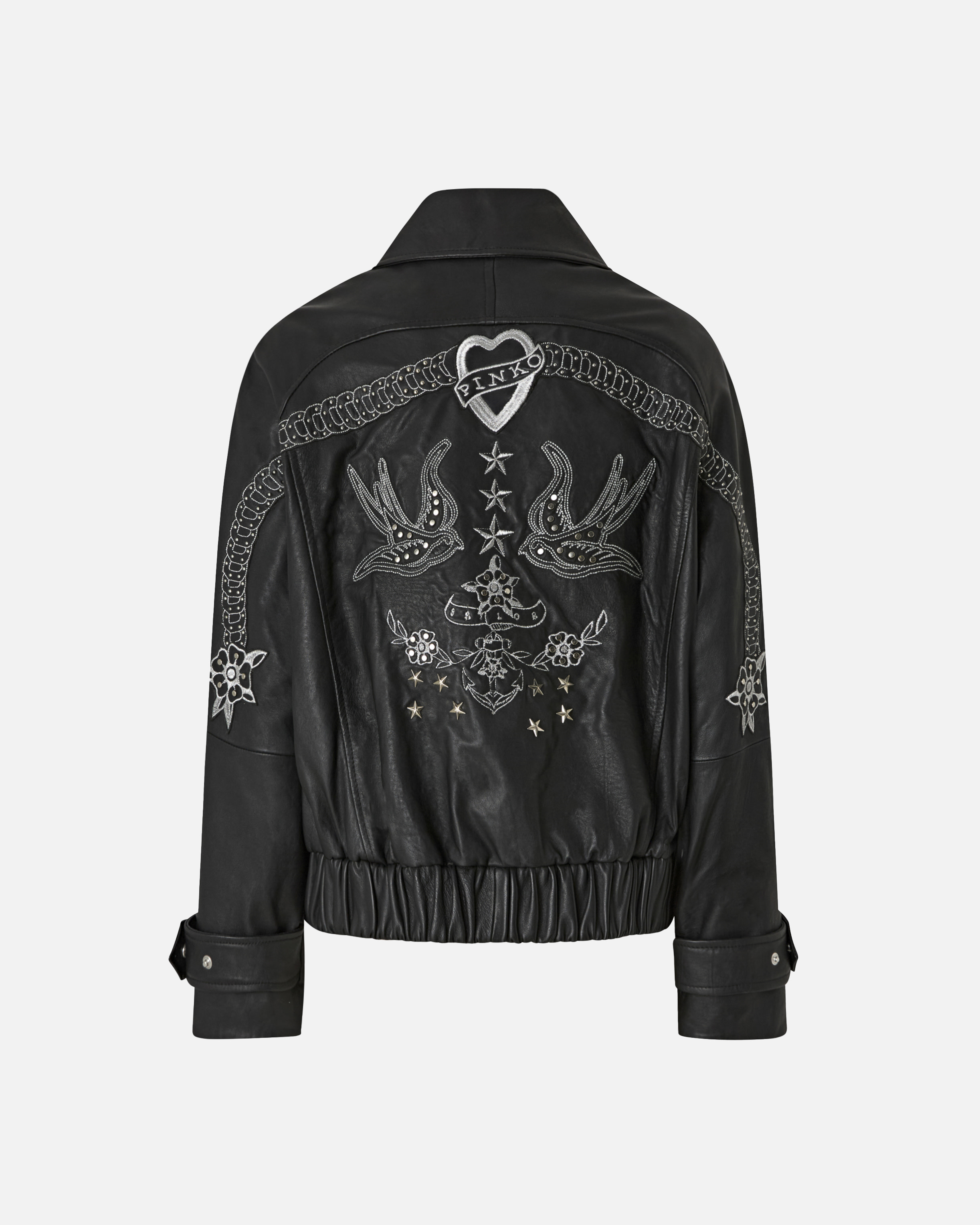 Bubble leather jacket with embroidery PINKO Black