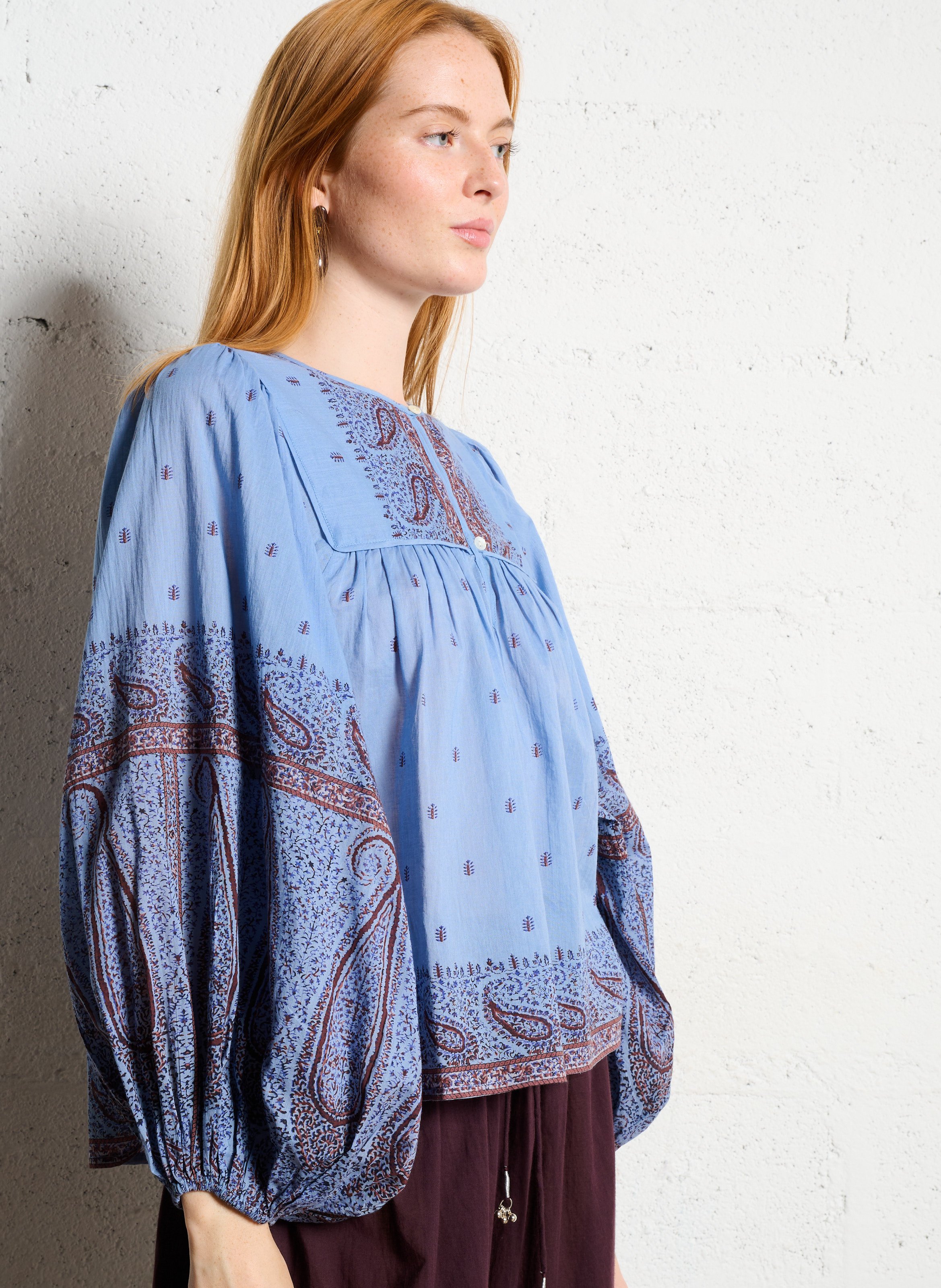 Blouse col rond en coton ANTIK BATIK Bleu