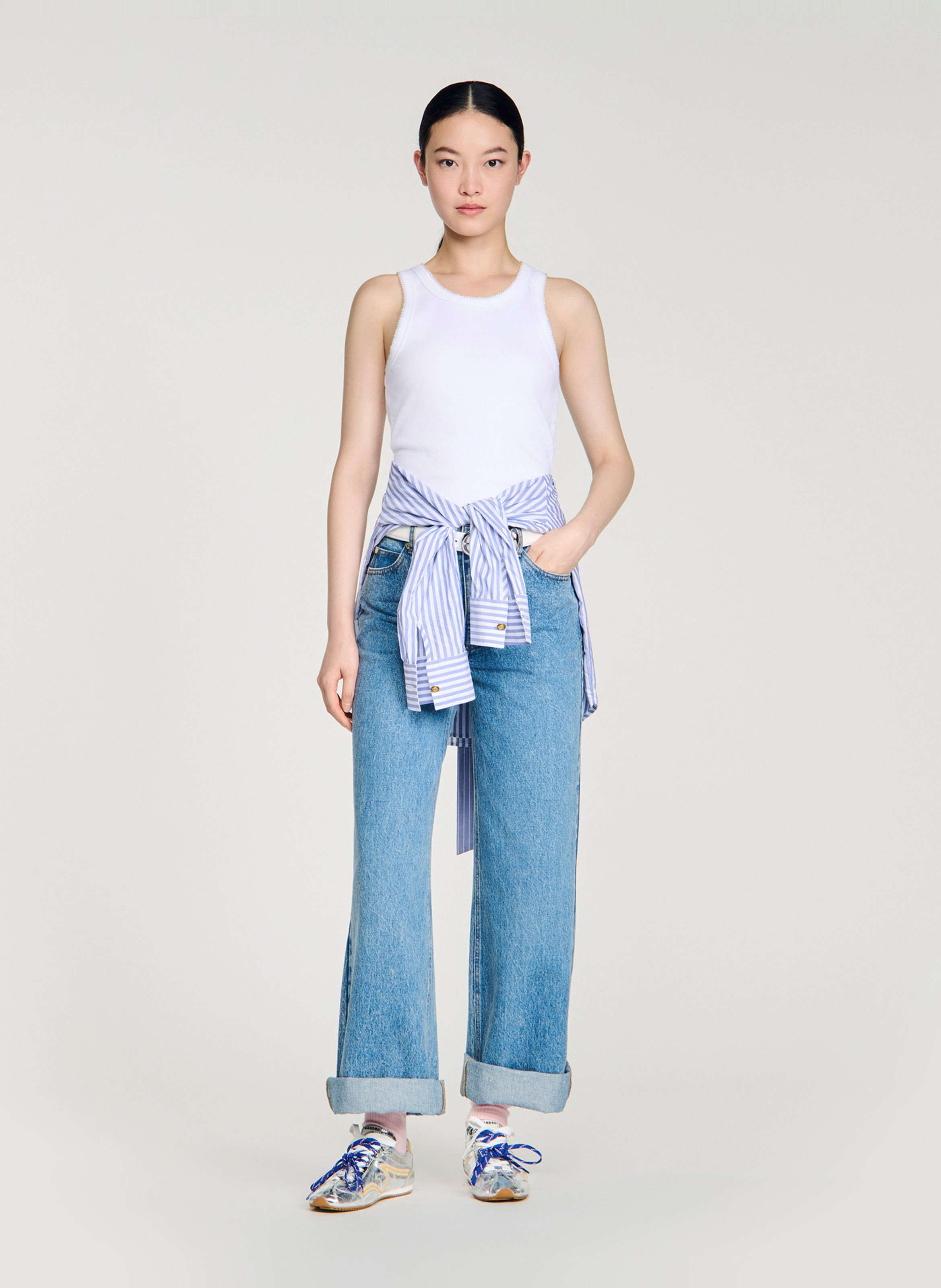 Round neck tank top in blended cotton SANDRO White