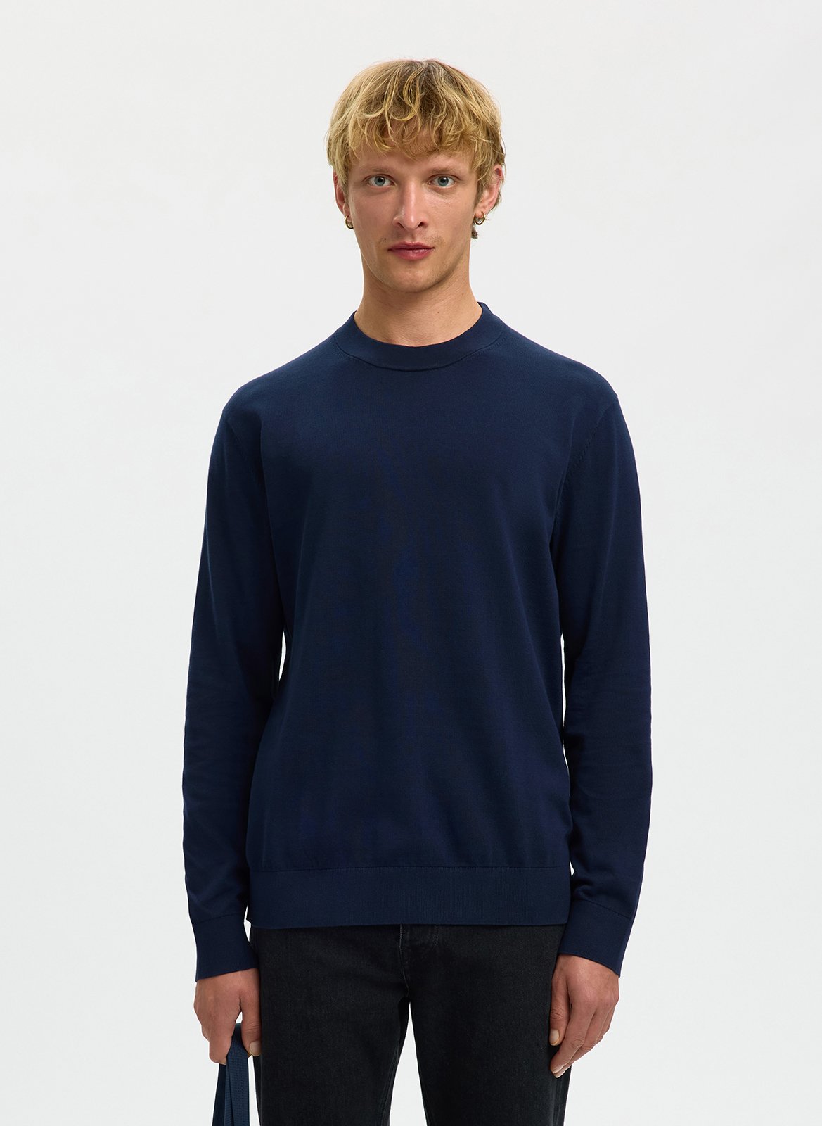 Pull col rond SELECTED Bleu