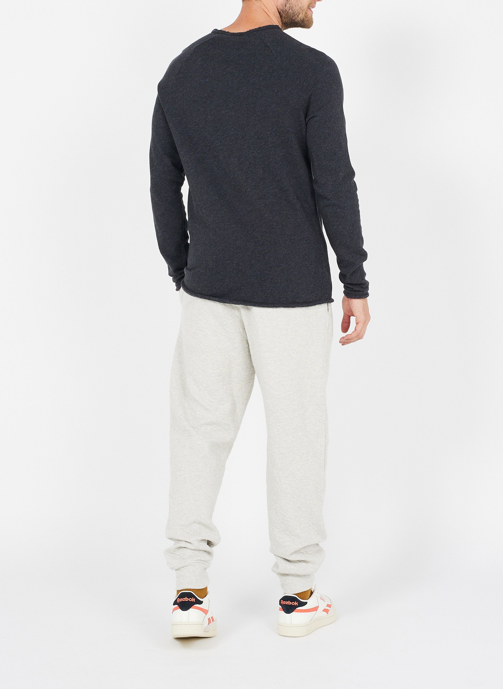 Flamed cotton round-neck T-shirt Grey