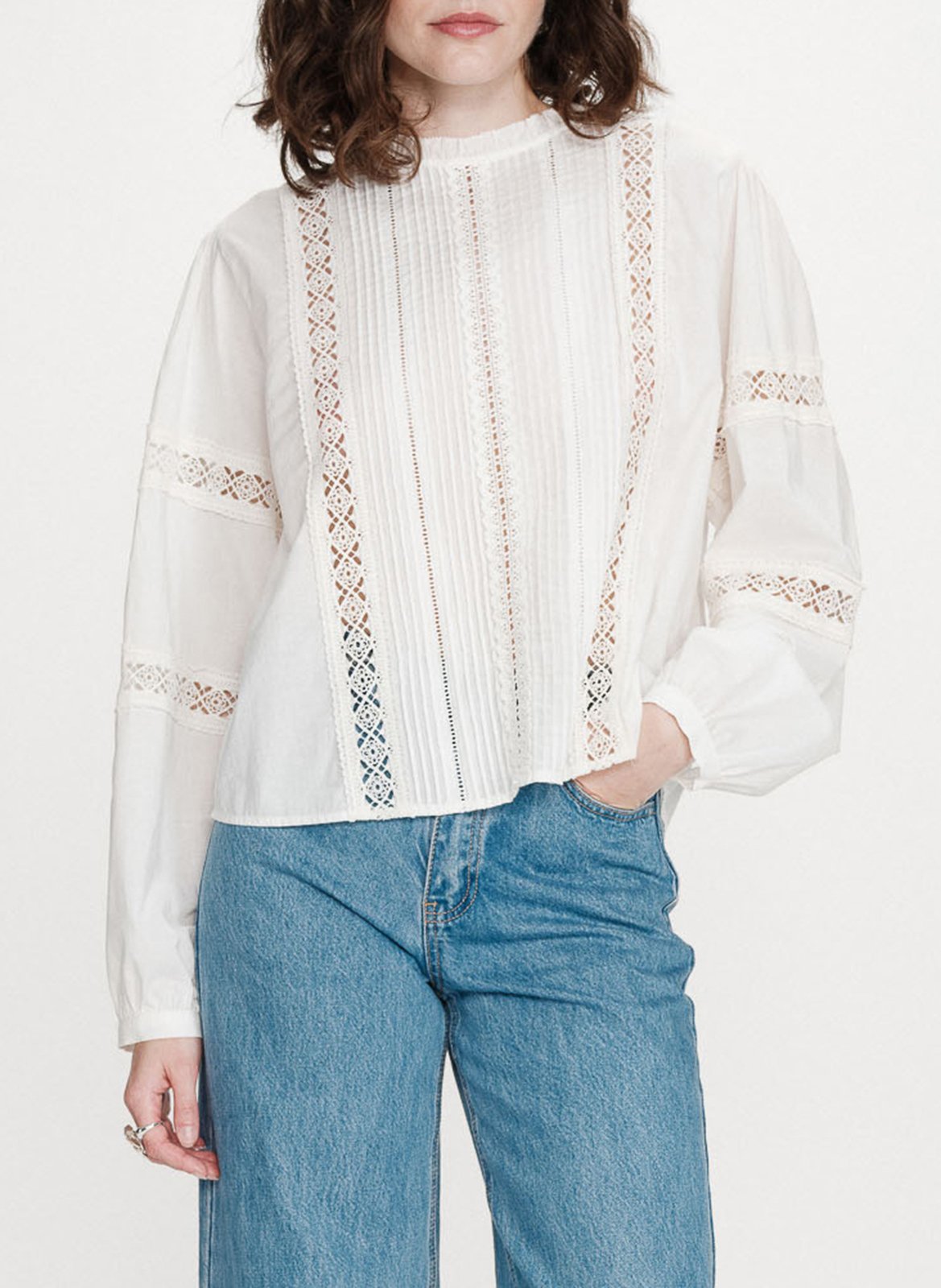 Blouse col montant en coton GRACE ET MILA Beige