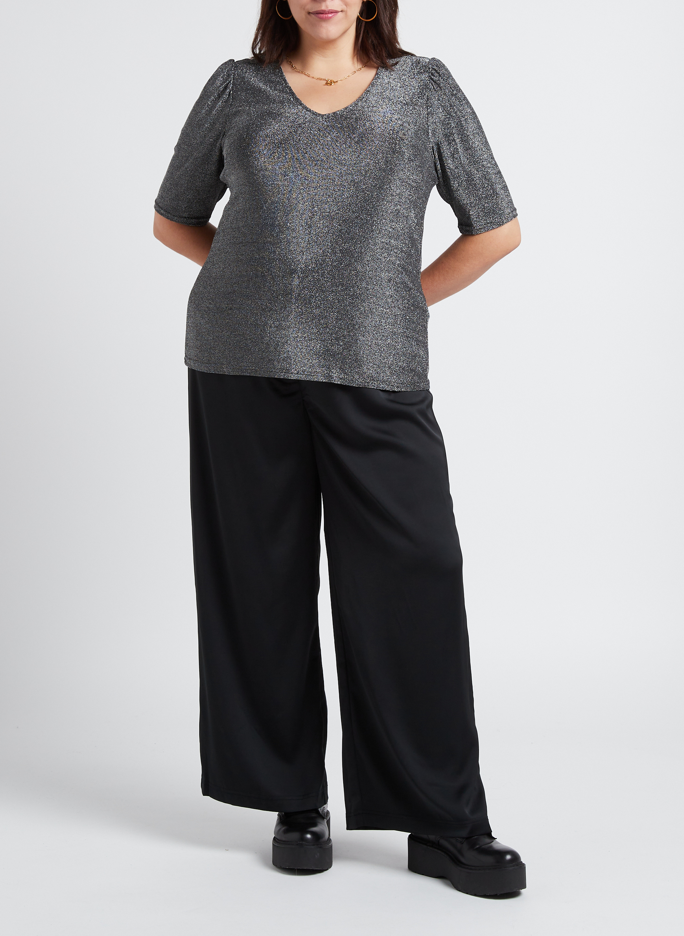 Glitter V-neck top EVOKED Silver