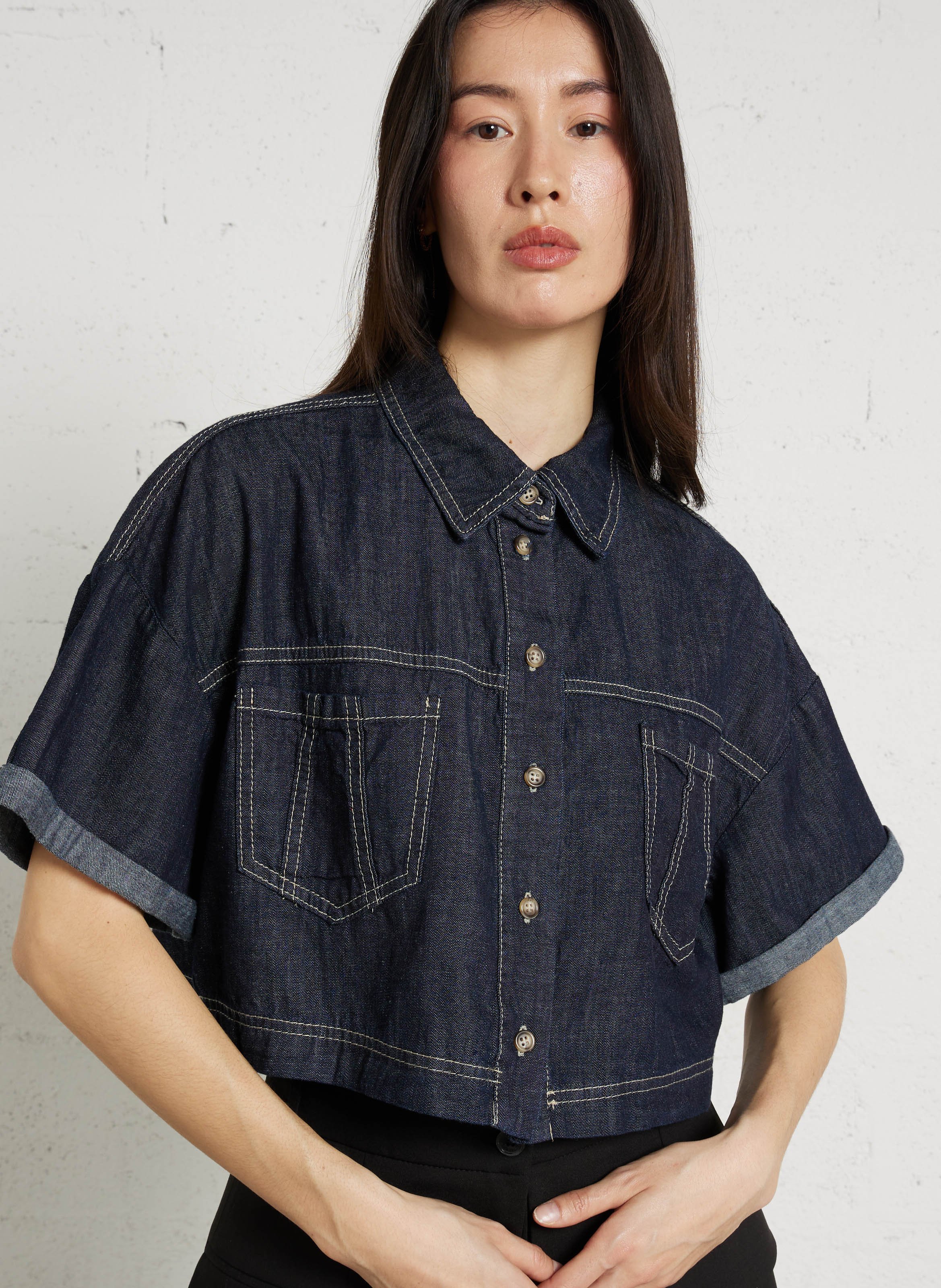 Cotton jacket with classic collar PLEASE Blue