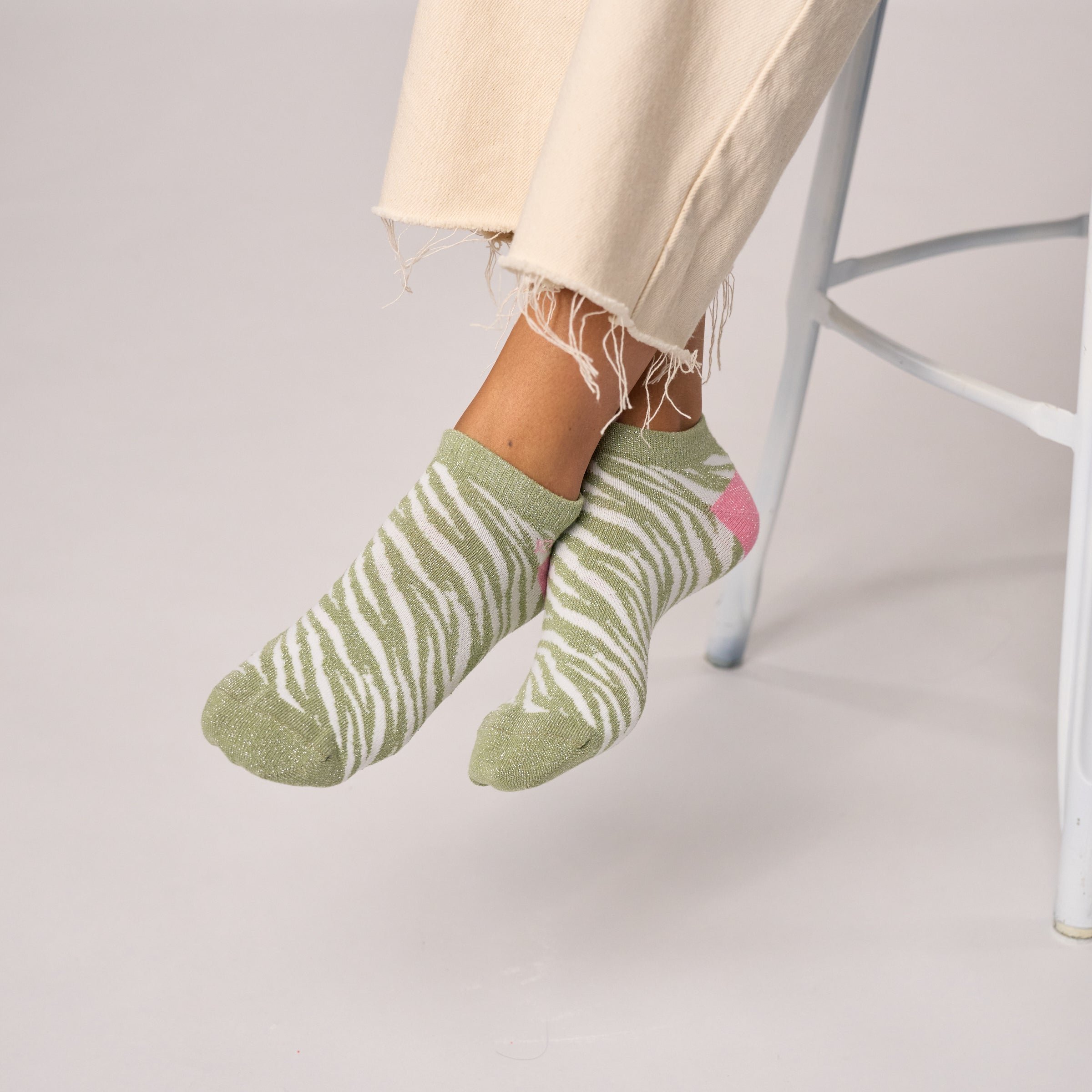 Combed cotton zebra ankle socks BILLYBELT Green