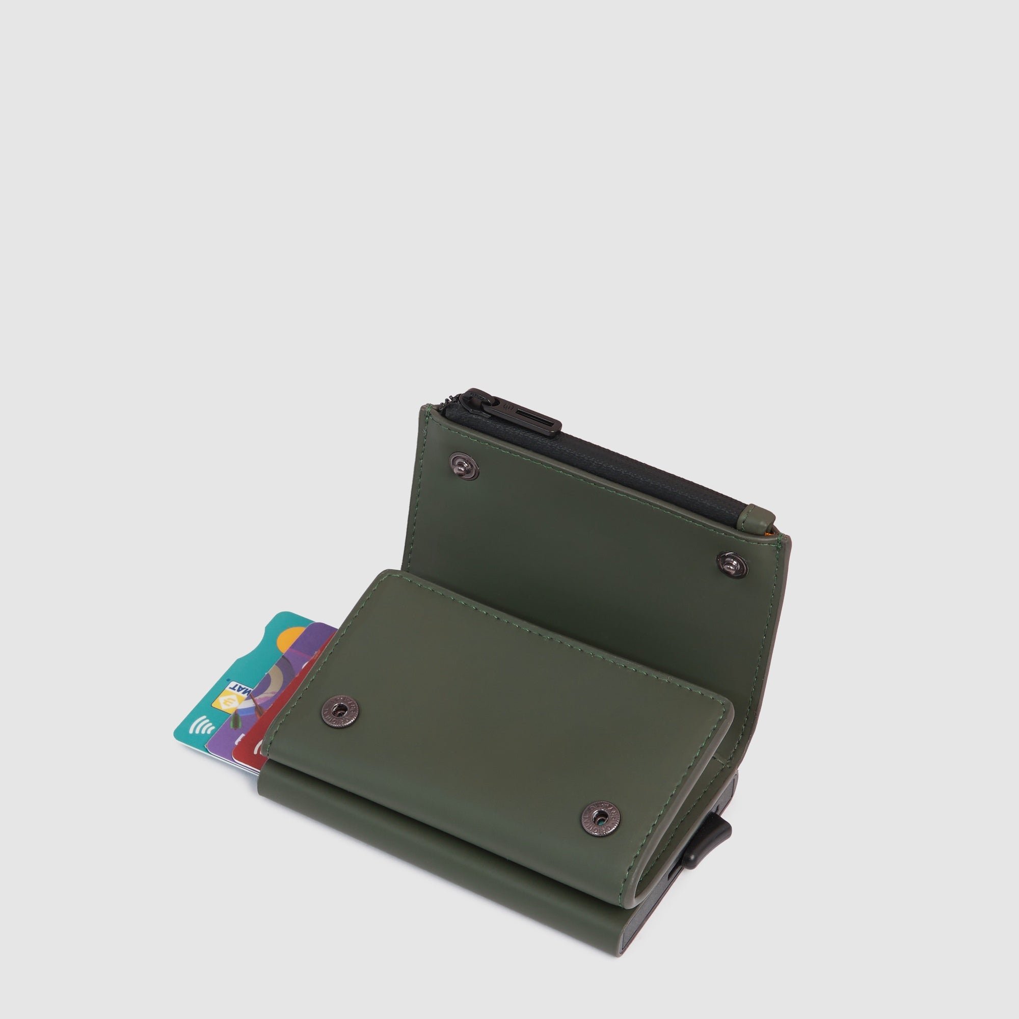 Compact wallet with pop-up card holder, coin pocket, and RFID protection Green