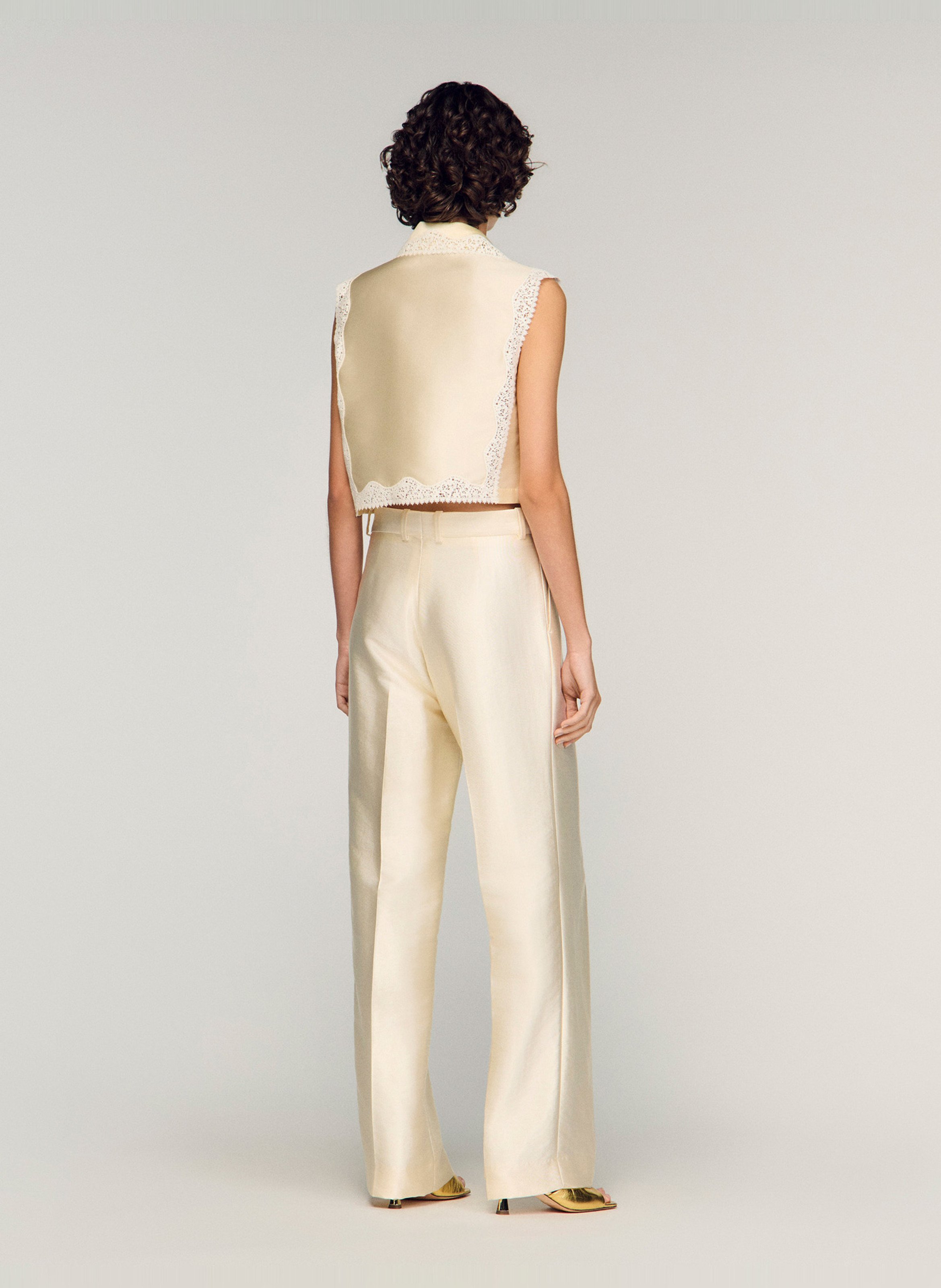 Pantalon large coton mélangé SANDRO Beige