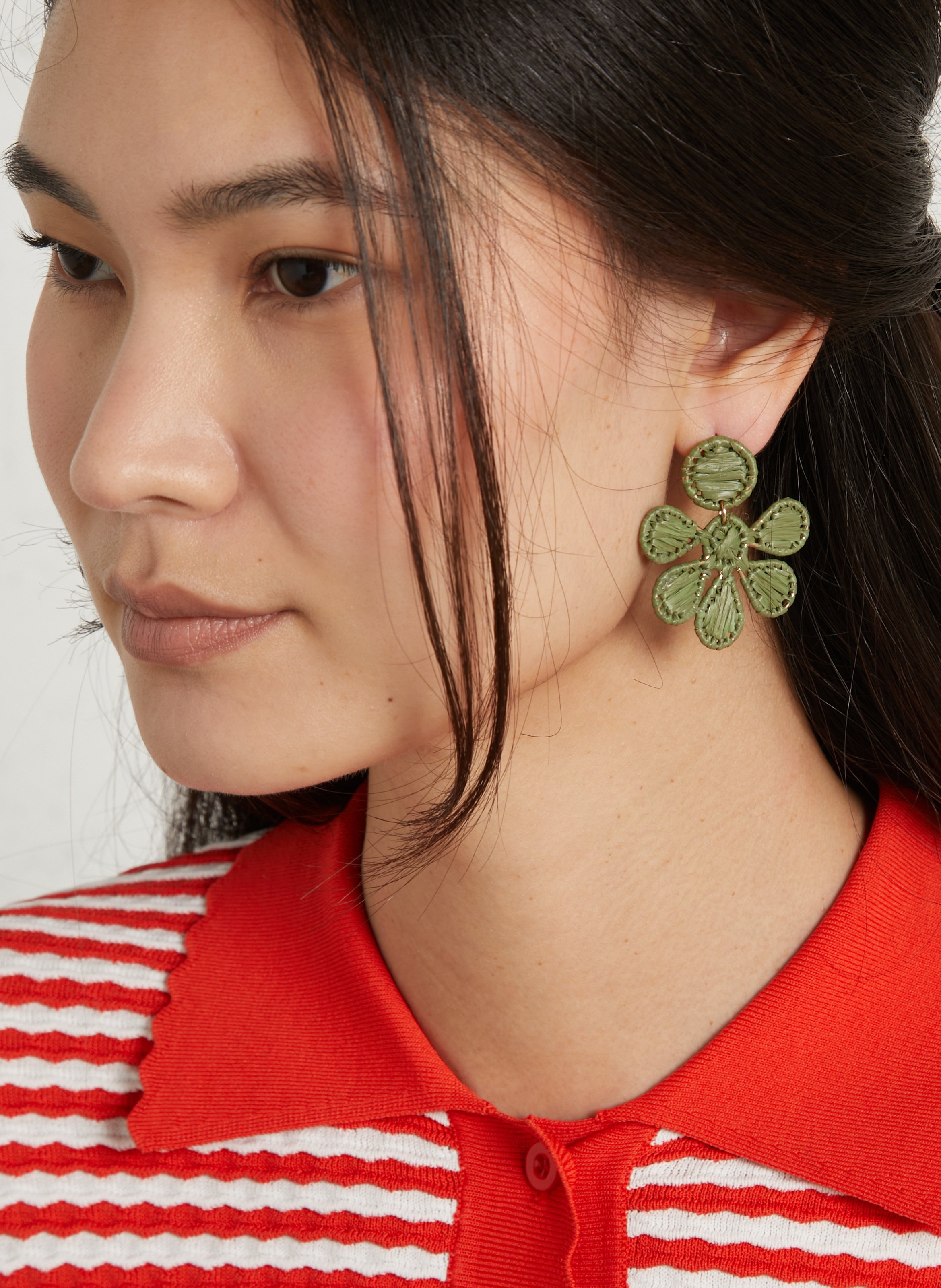 Ohrringe mit Blumen aus Raffia FEEKA Grun