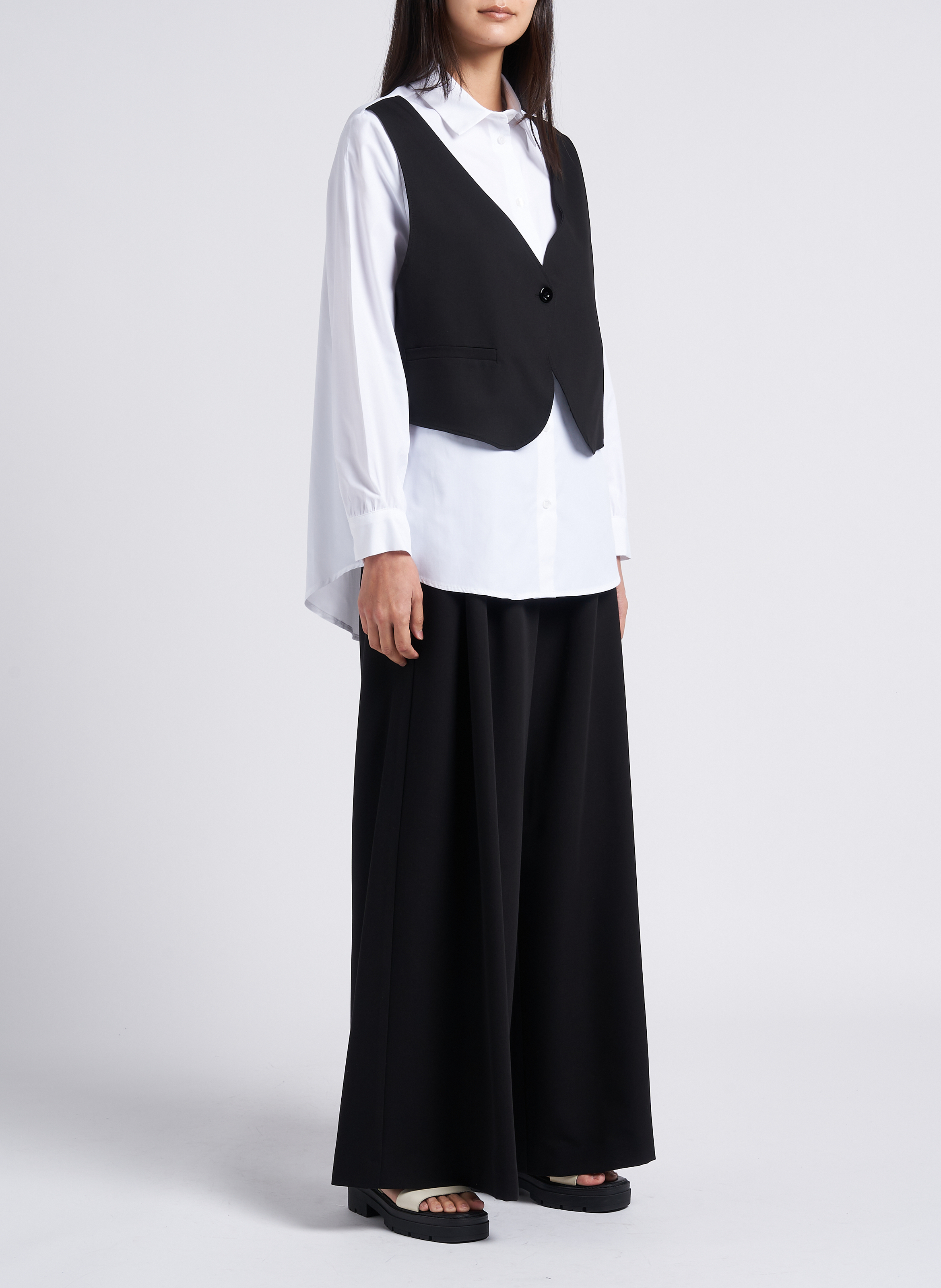 Straight layer-effect shirt with classic collar White