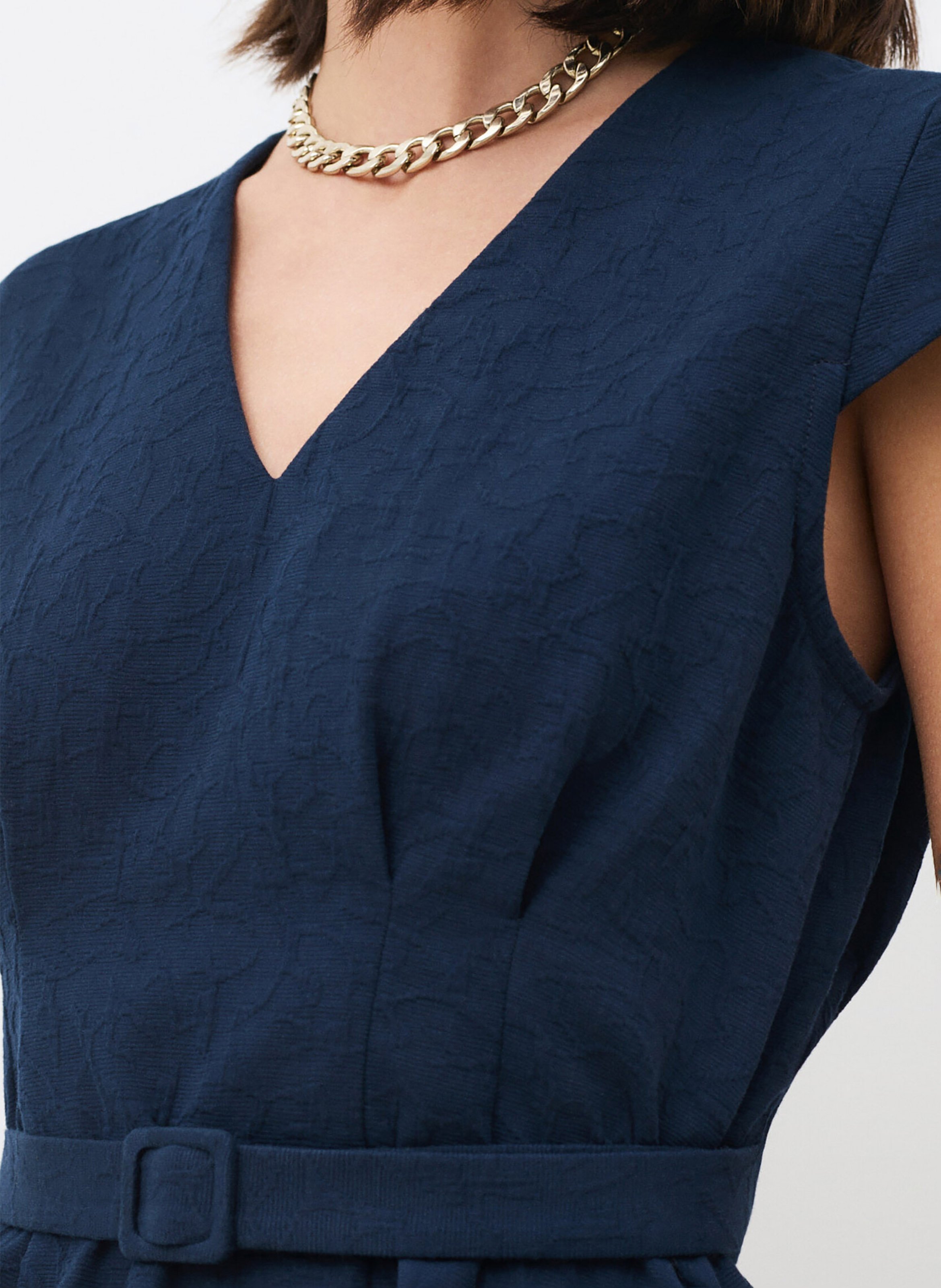 Robe courte col V en coton CAROLL Bleu