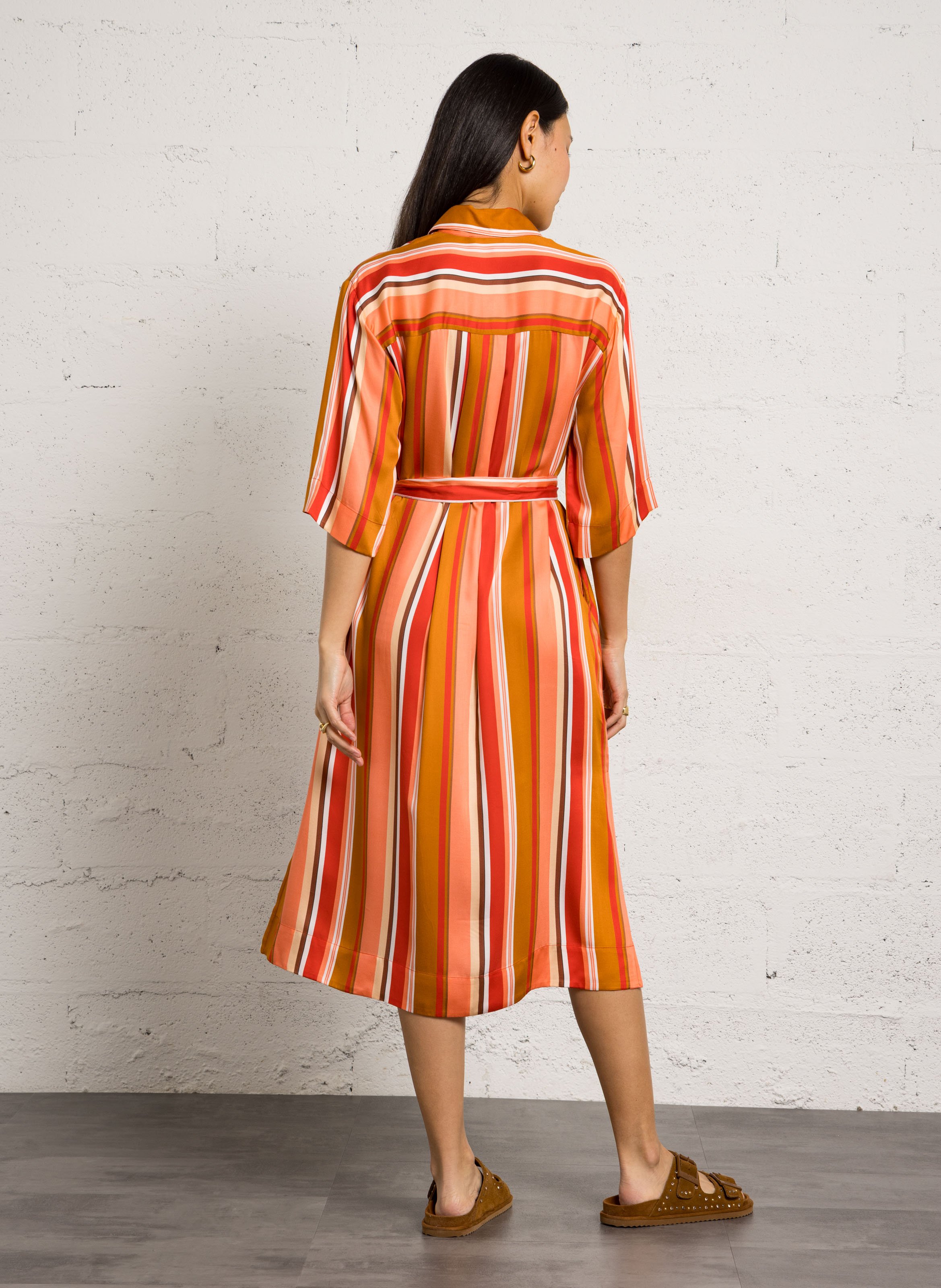 Lang und weit geschnittenes Streifen-Kleid BELLA JONES Rot