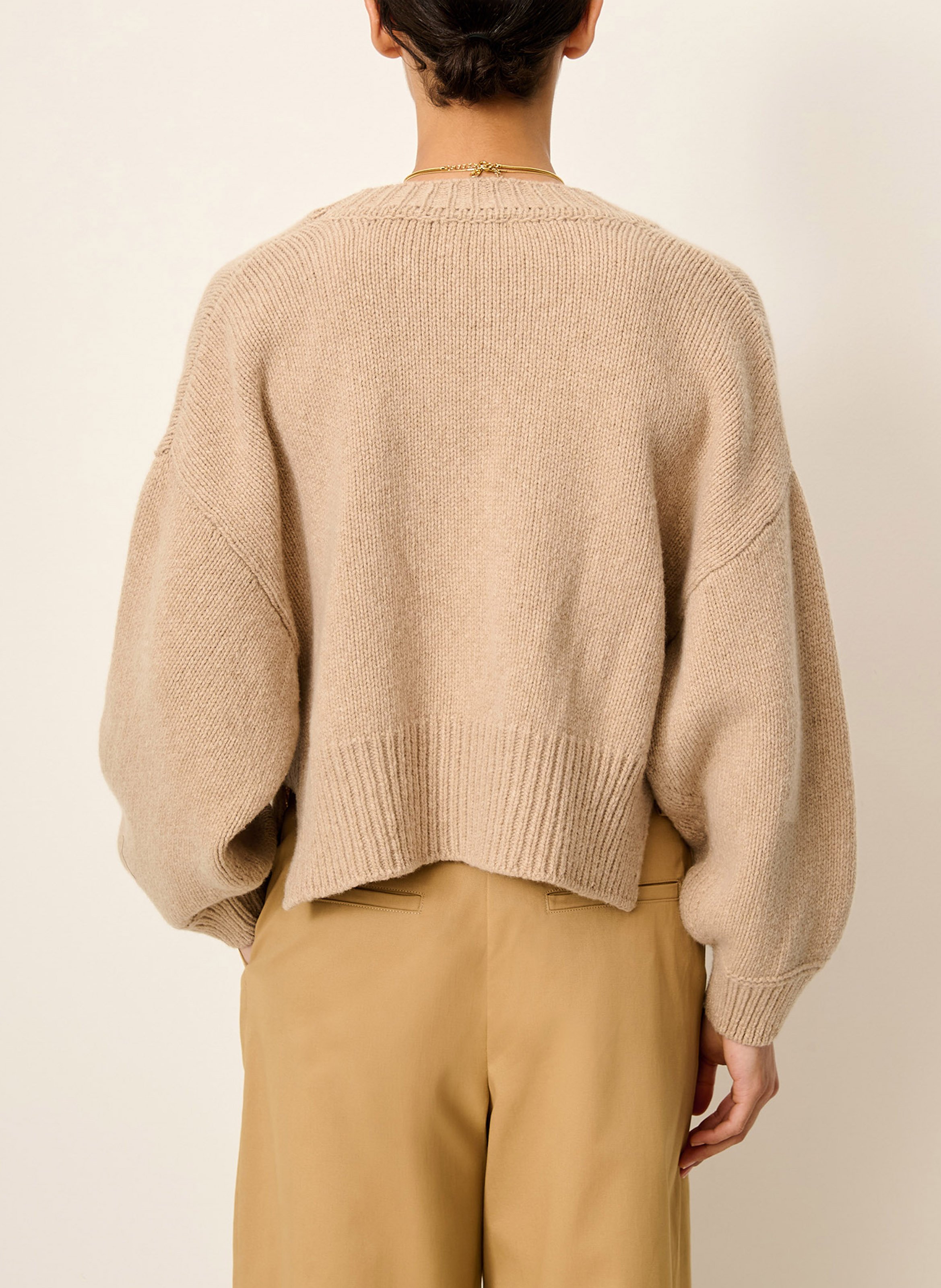 Oversized V-neck wool cardigan SESSUN Beige