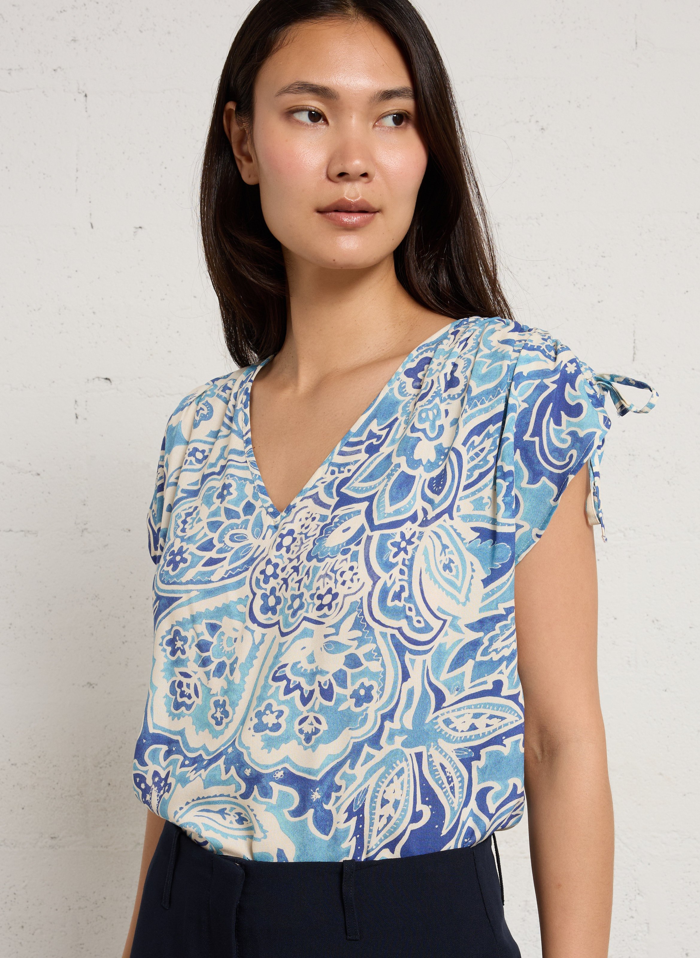 Top oversize col V imprimé SUD EXPRESS Bleu