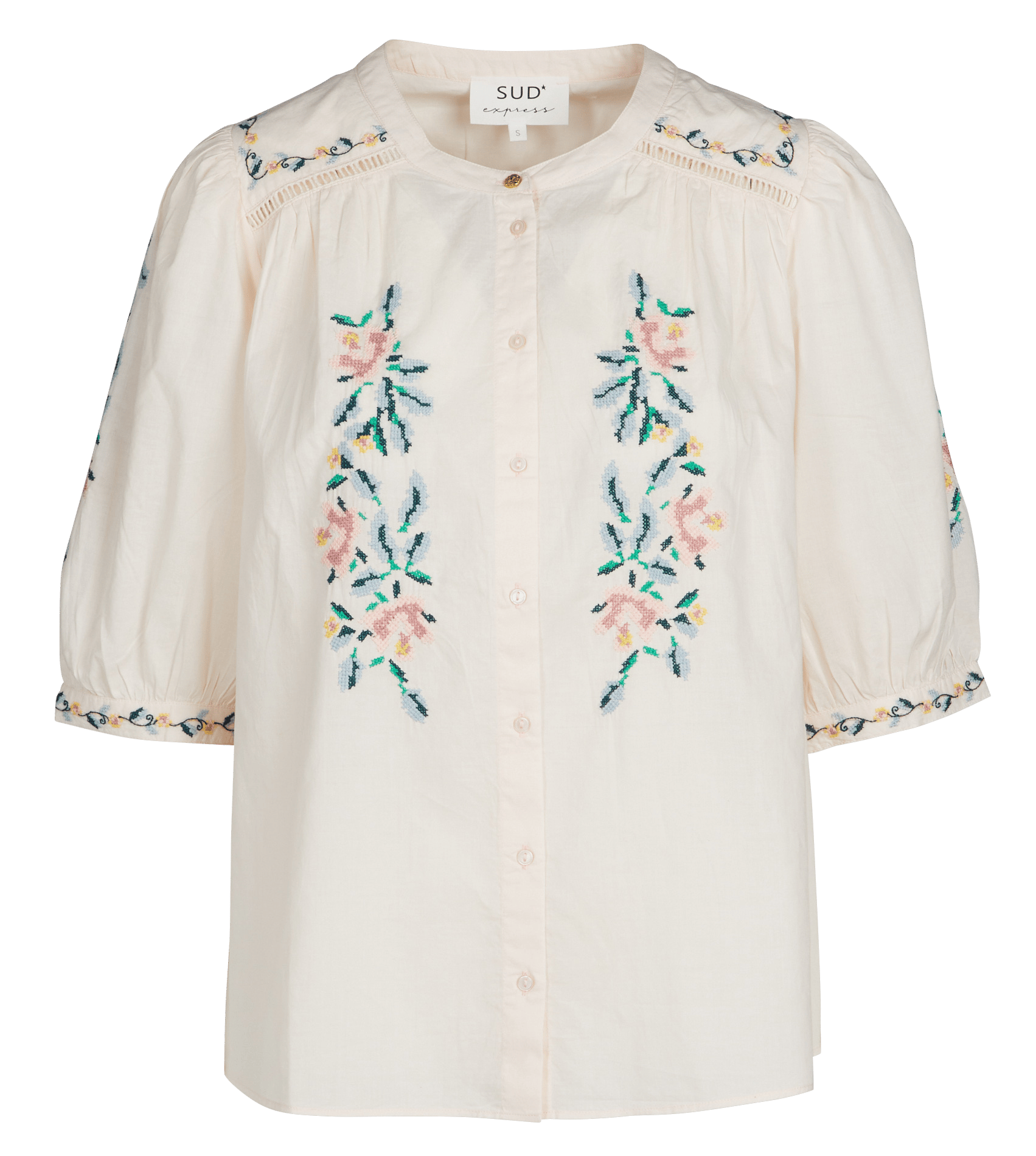 Bluse mit Rundhalsausschnitt und Blumenstickerei SUD EXPRESS Rosa