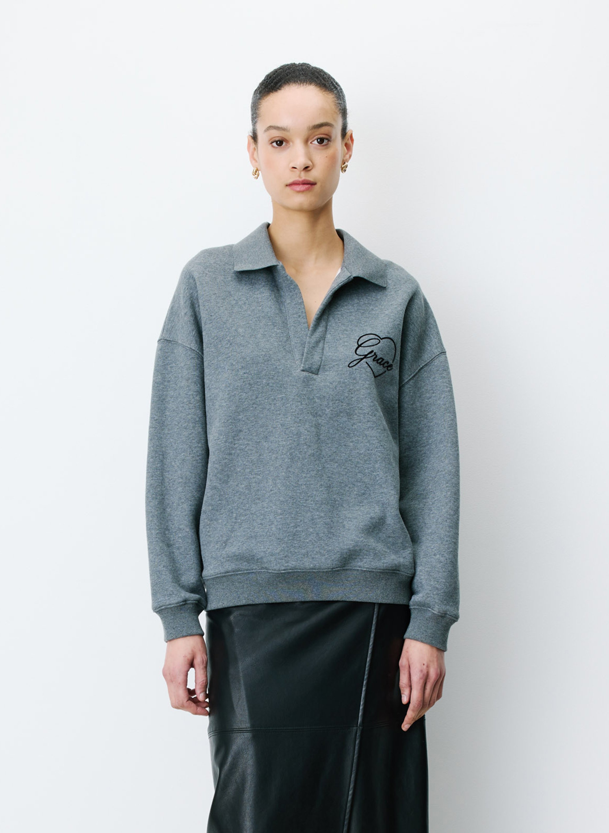 Round-neck cotton-blend sweatshirt GRACE ET MILA Black