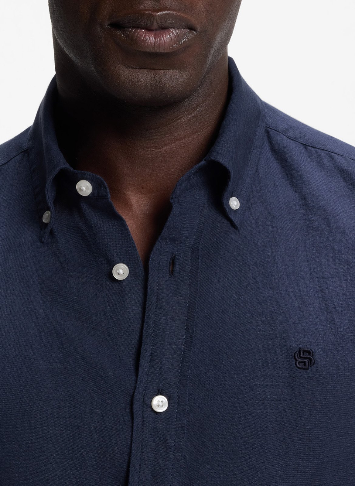 Classic-neck linen shirt BOSS Blue