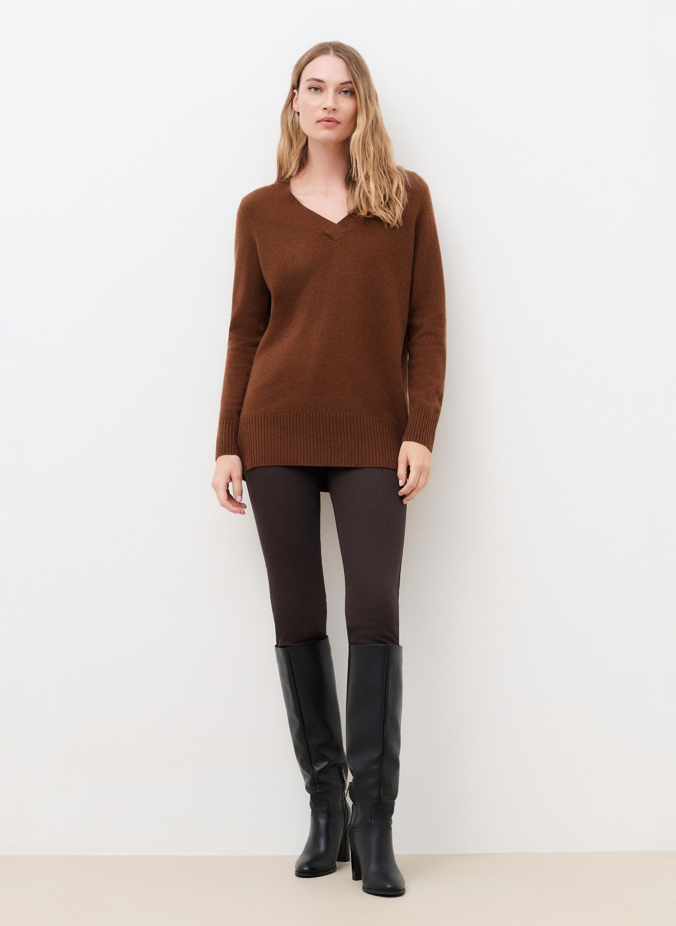 Pull col V en cachemire  CAROLL Marron
