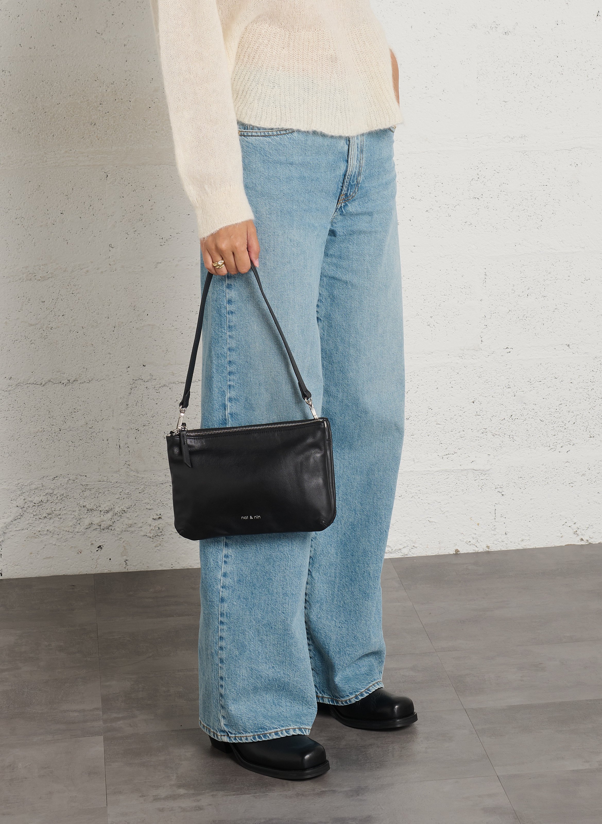 Sac porté épaule en cuir NAT & NIN Noir