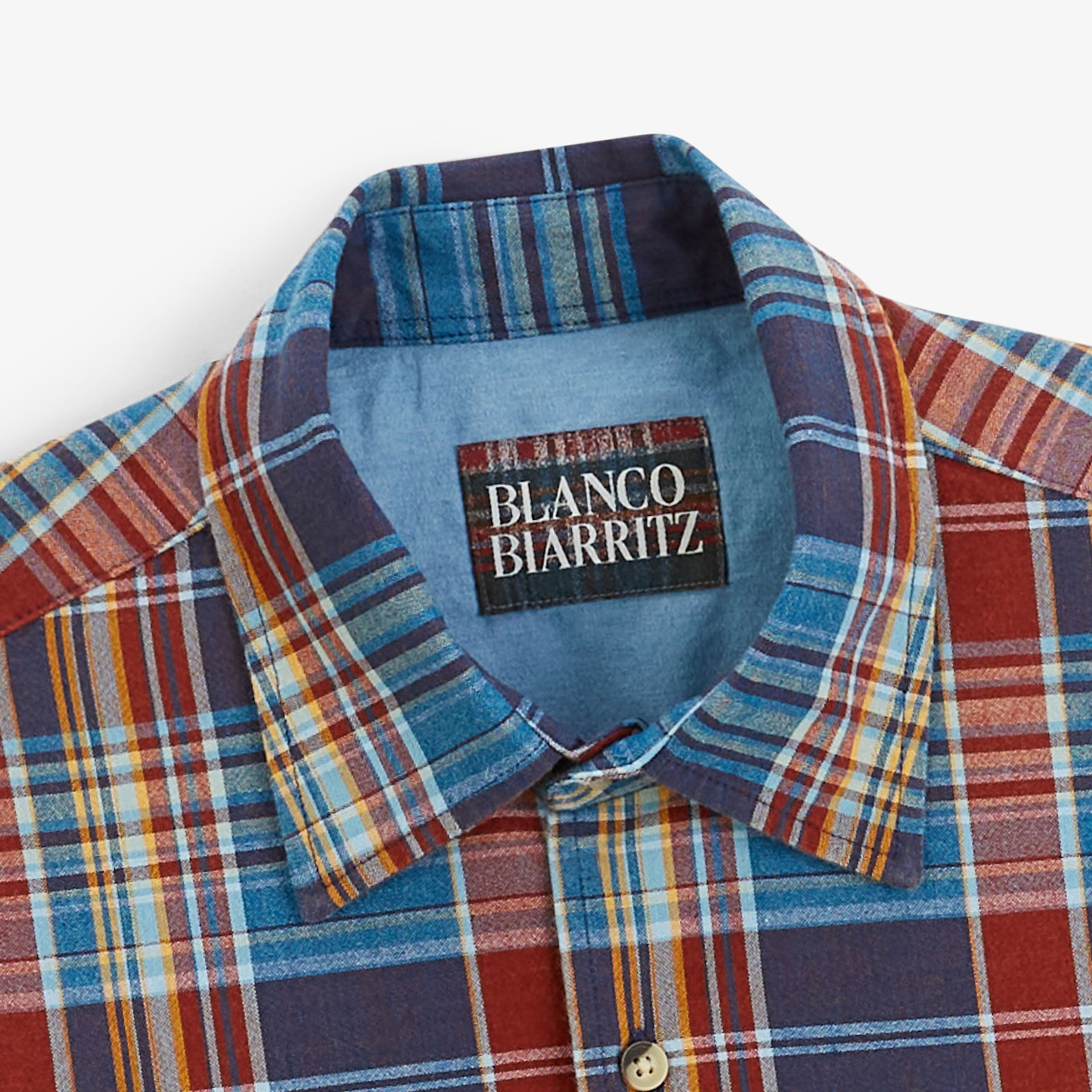Long-sleeve cotton shirt in blue lupin checkered pattern by Blanco Biarritz SERGE BLANCO Blue