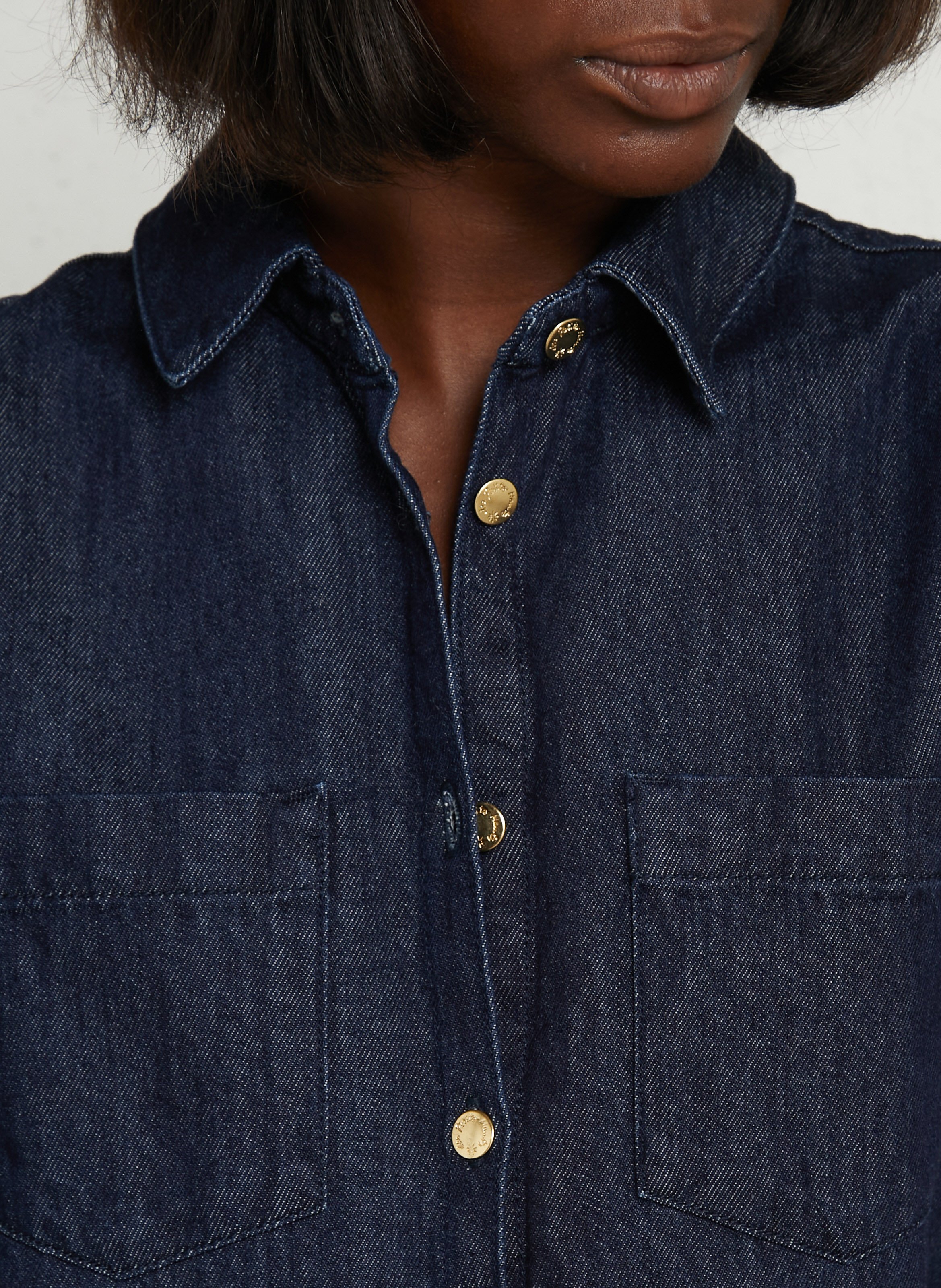 Weites Denim-Kleid aus Baumwolle DES PETITS HAUTS Blau