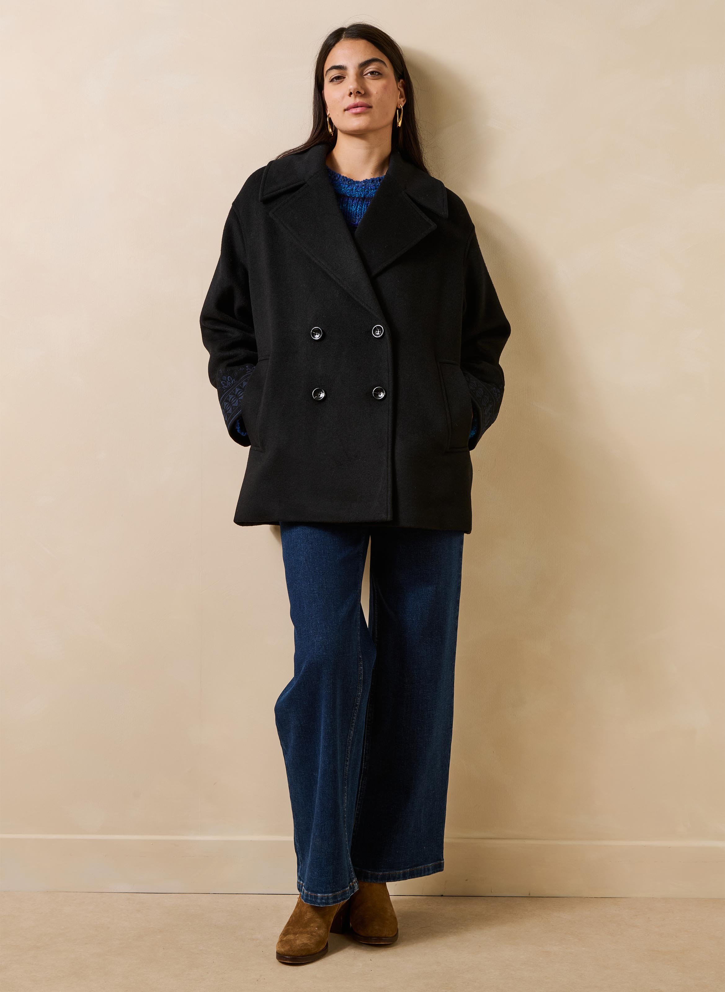 Plain straight-cut peacoat in a wool blend LA FEE MARABOUTEE Multicolored