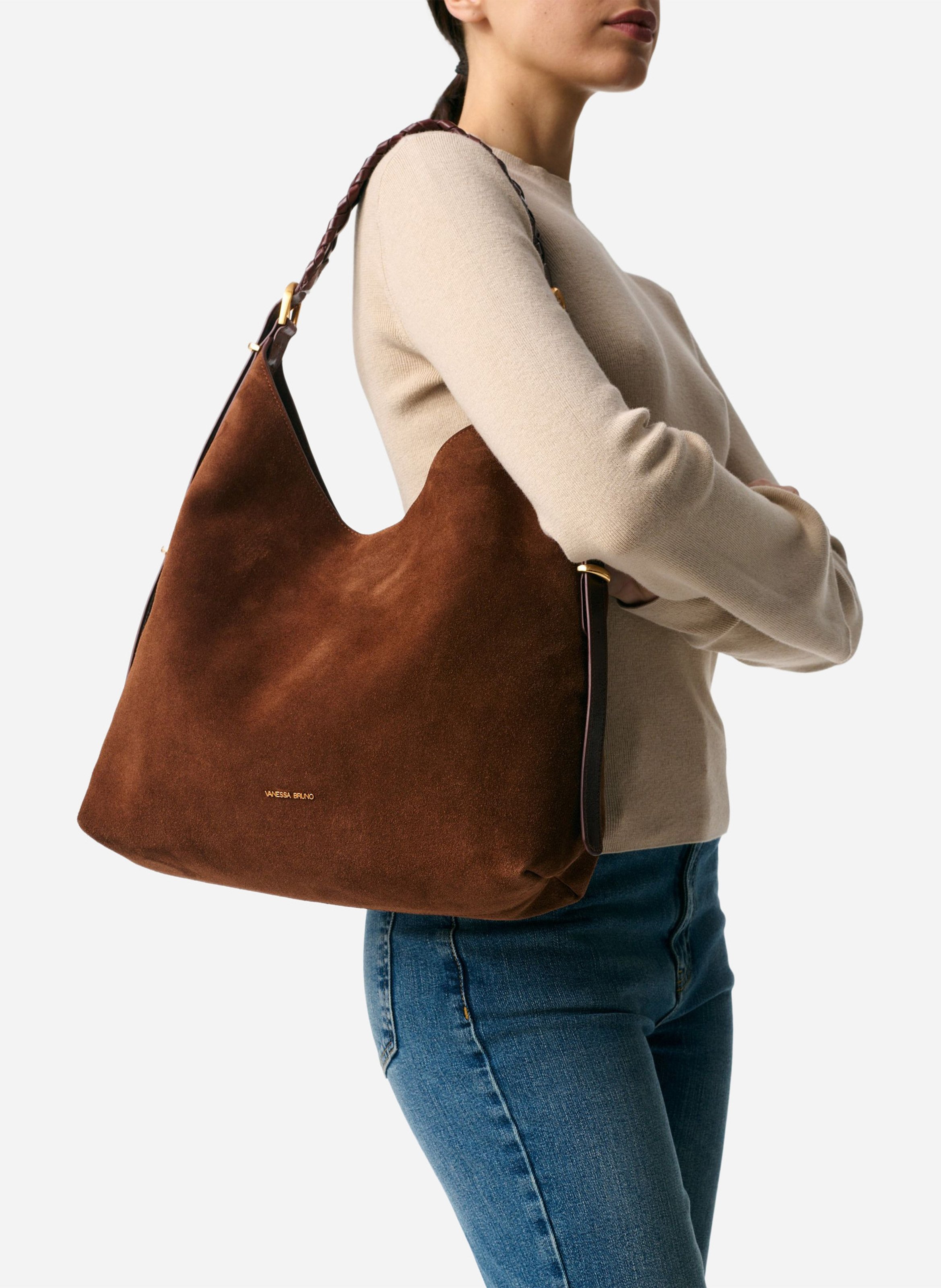 Leather clutch bag VANESSA BRUNO Brown