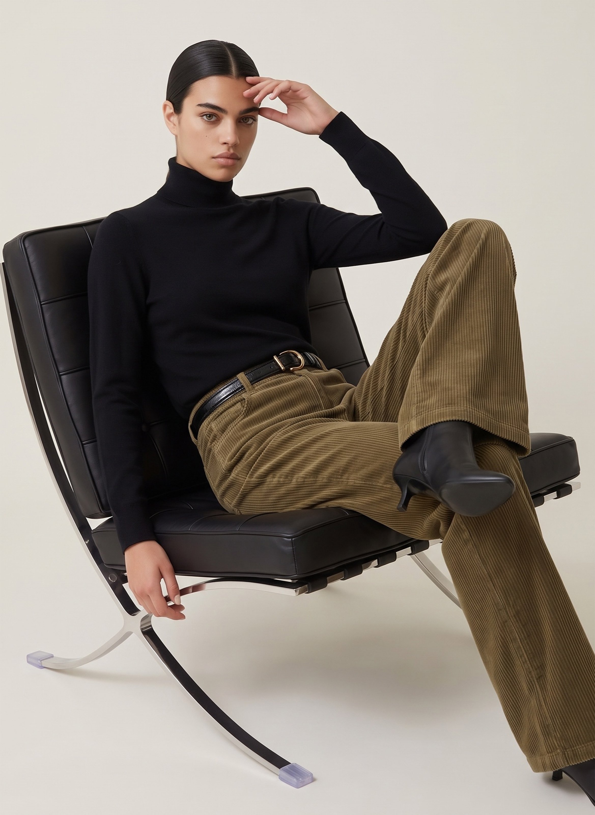 Weite, gerippte Hose aus Baumwolle KOOKAI Khaki