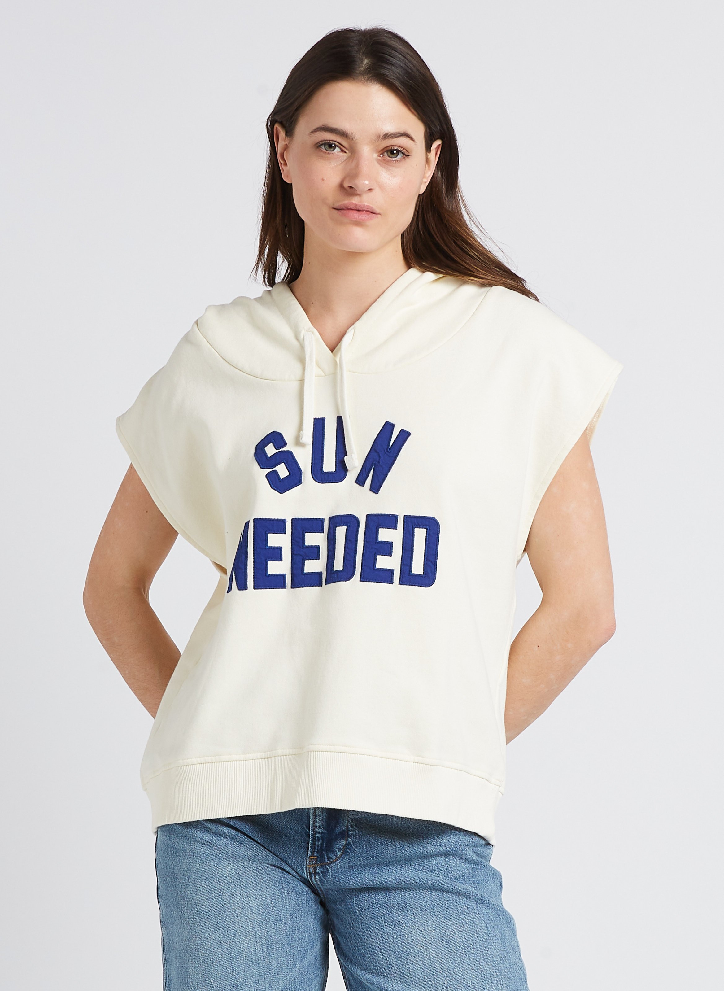 Sweat ample sans manches en coton sérigraphié SWILDENS Blanc