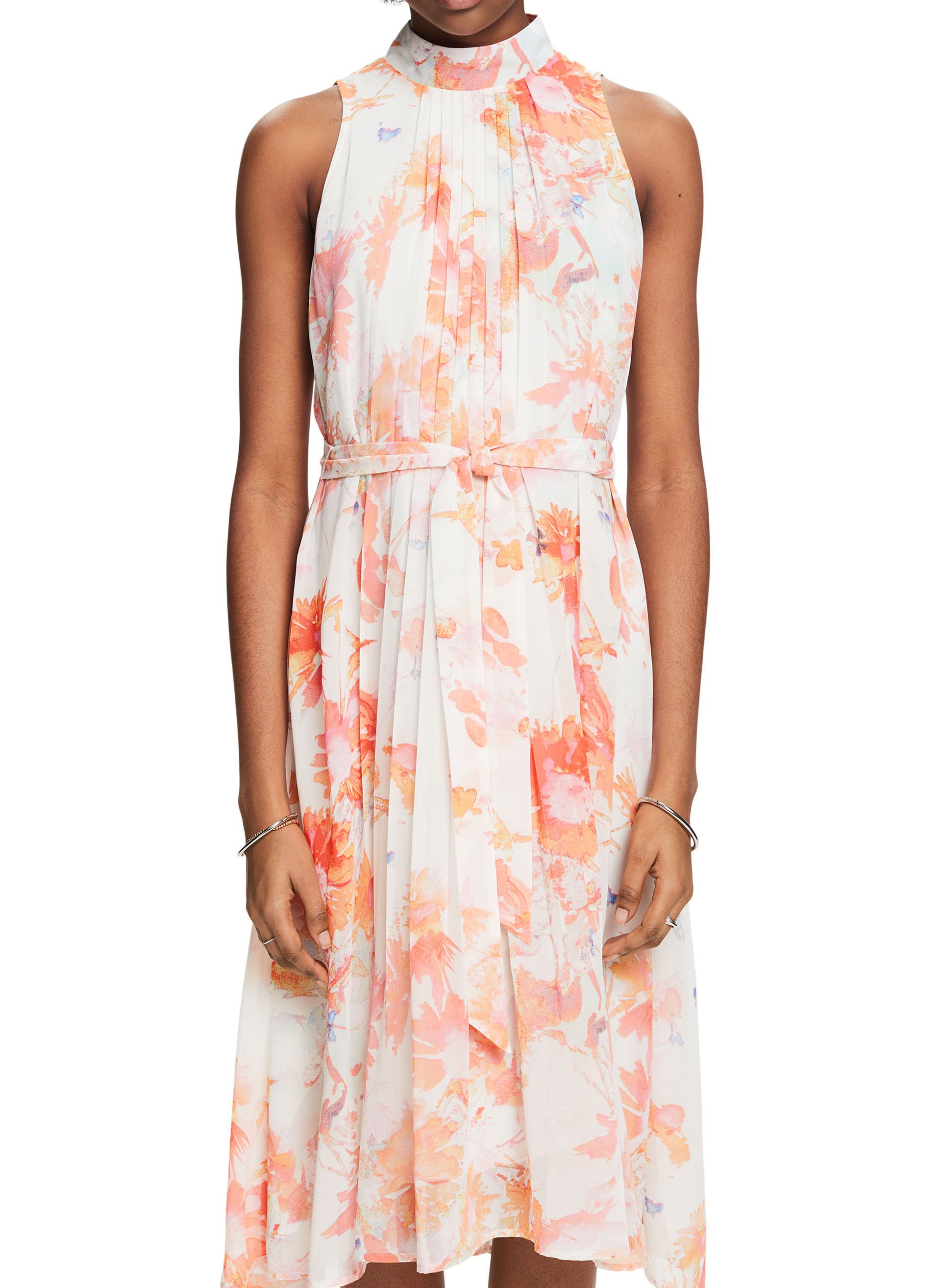 Robe midi col rond imprimée ESPRIT Blanc