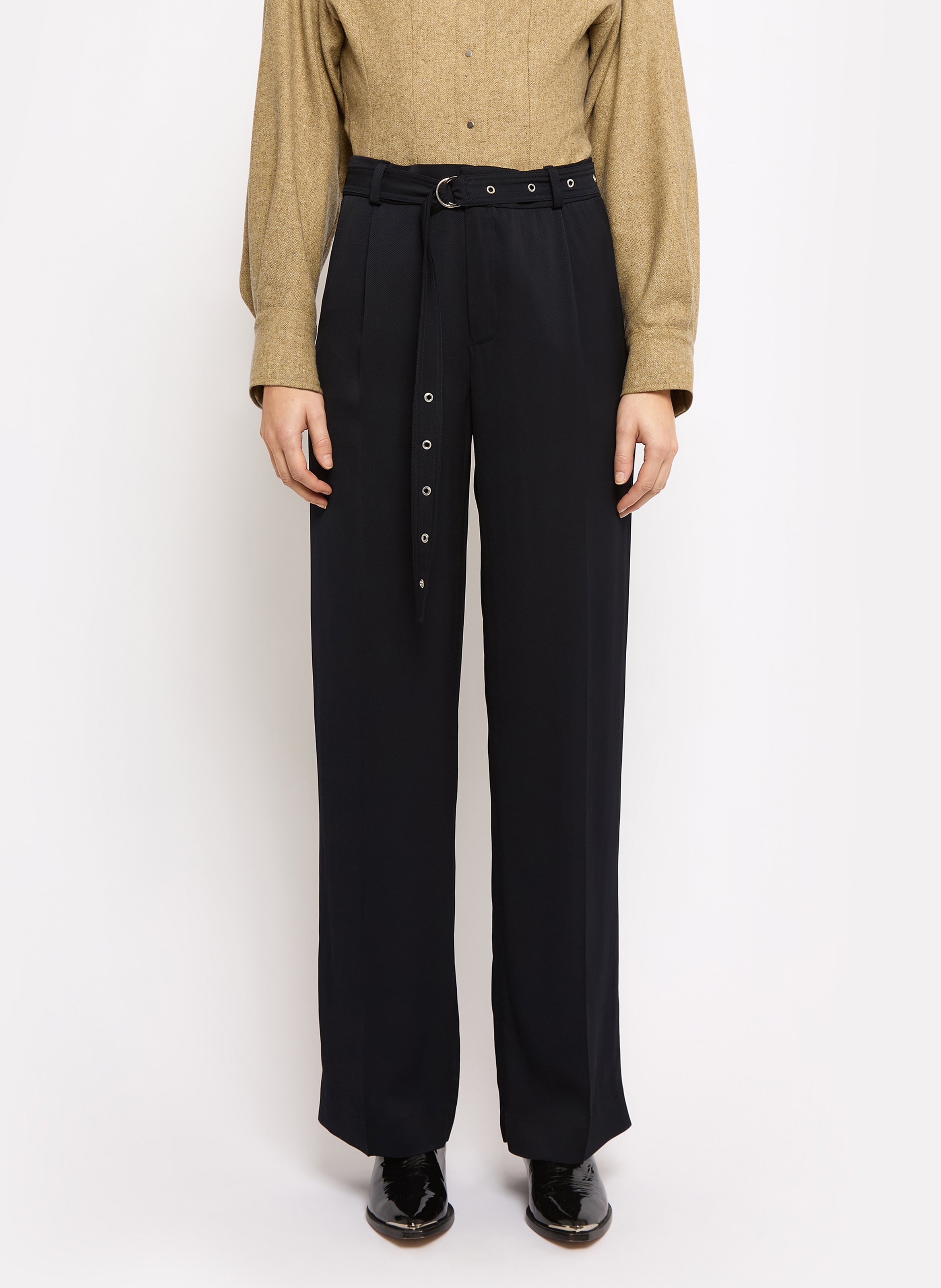 Pantalon droit à pinces ceinturé ROSEANNA Bleu