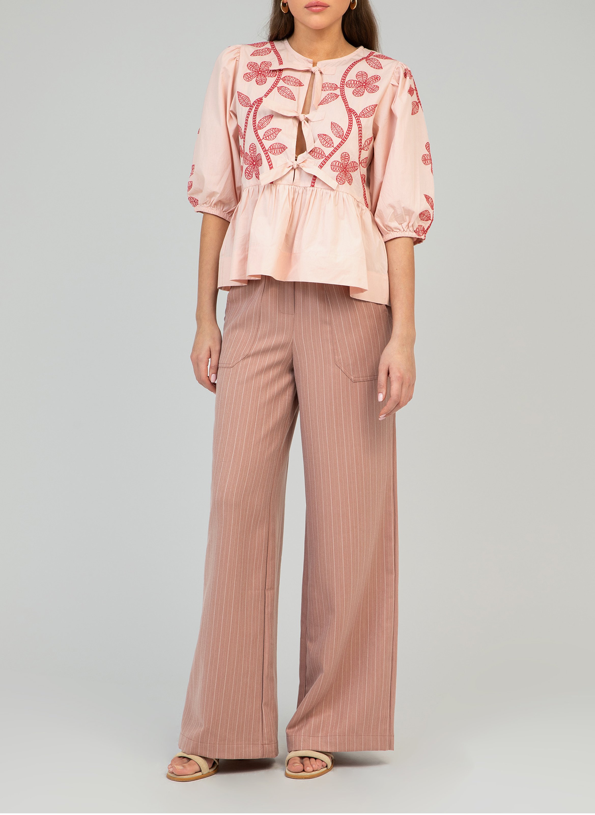Loose-fit embroidered cotton blouse AN'GE Pink